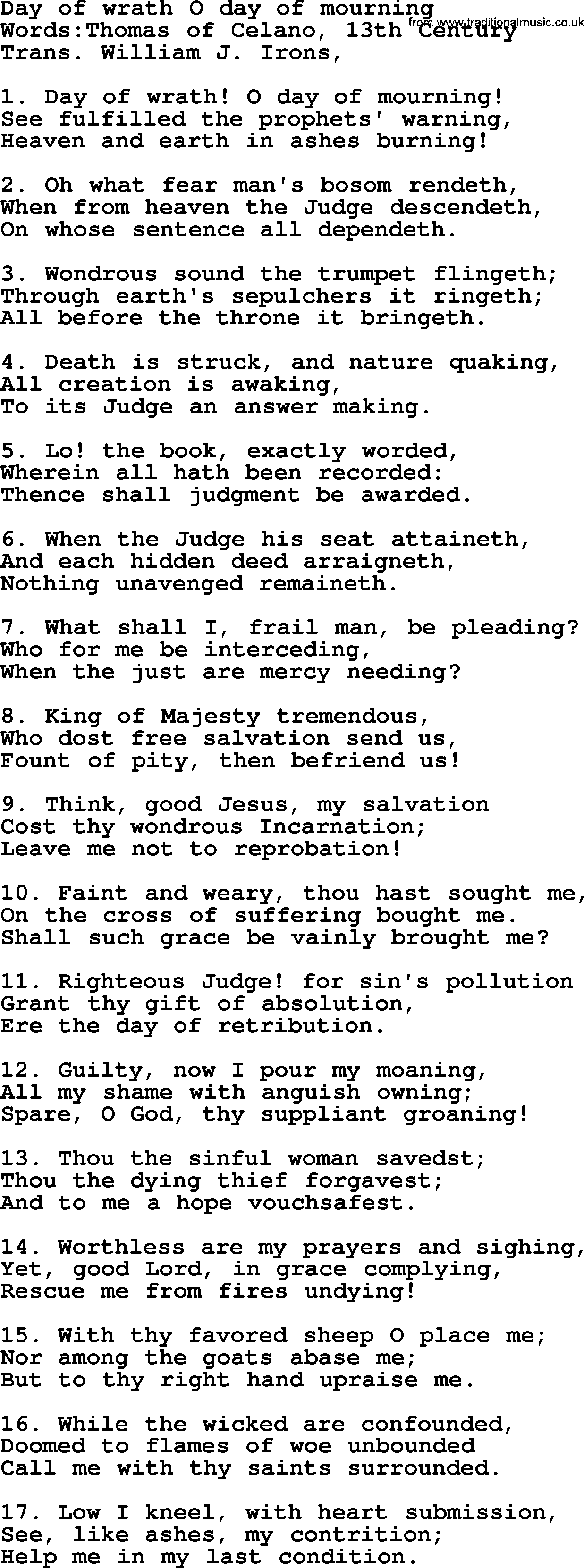 Advent Hymns, Hymn: Day Of Wrath O Day Of Mourning, lyrics with PDF