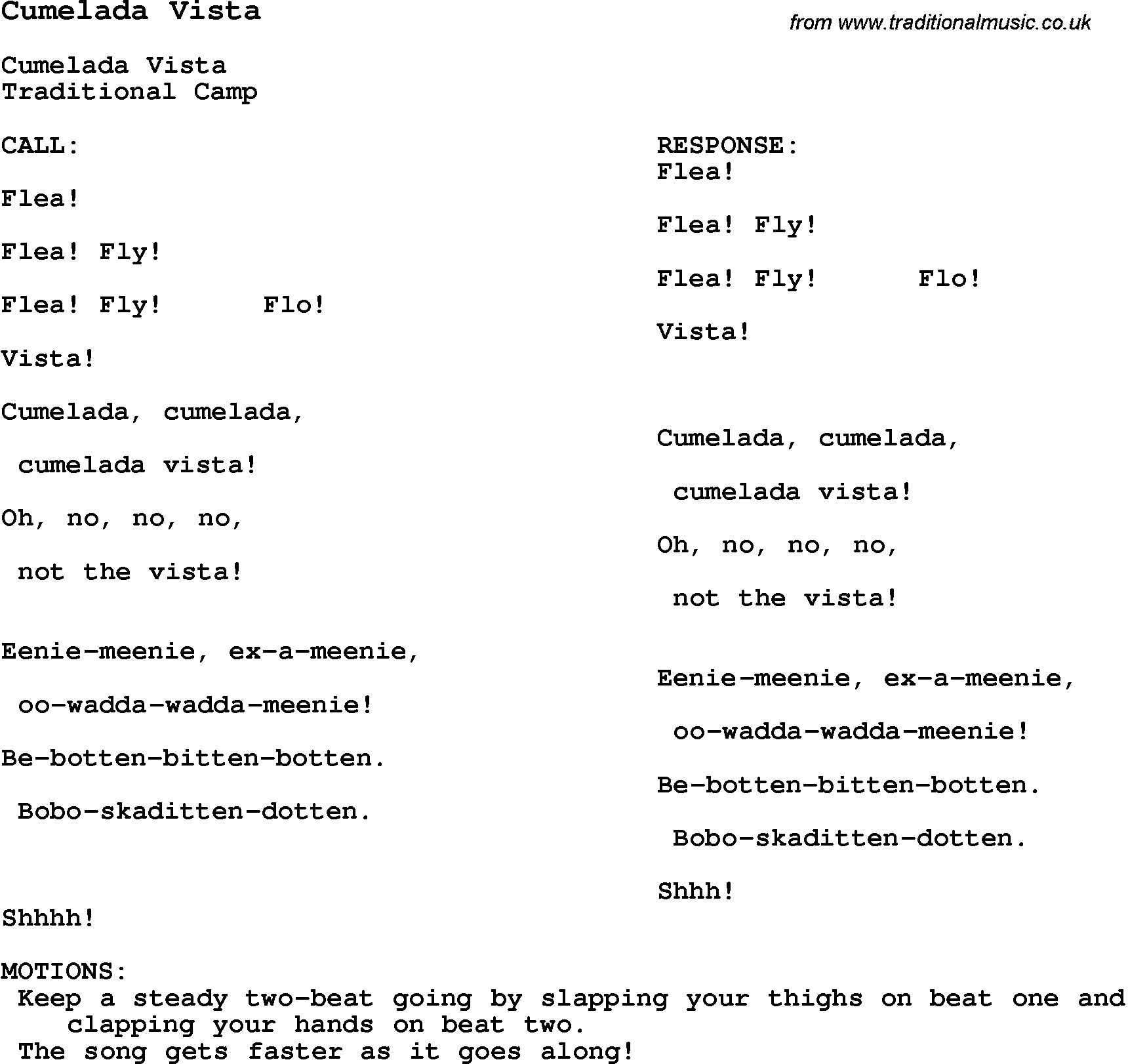 Traditional Song Cumelada Vista with Chords, Tabs and Lyrics