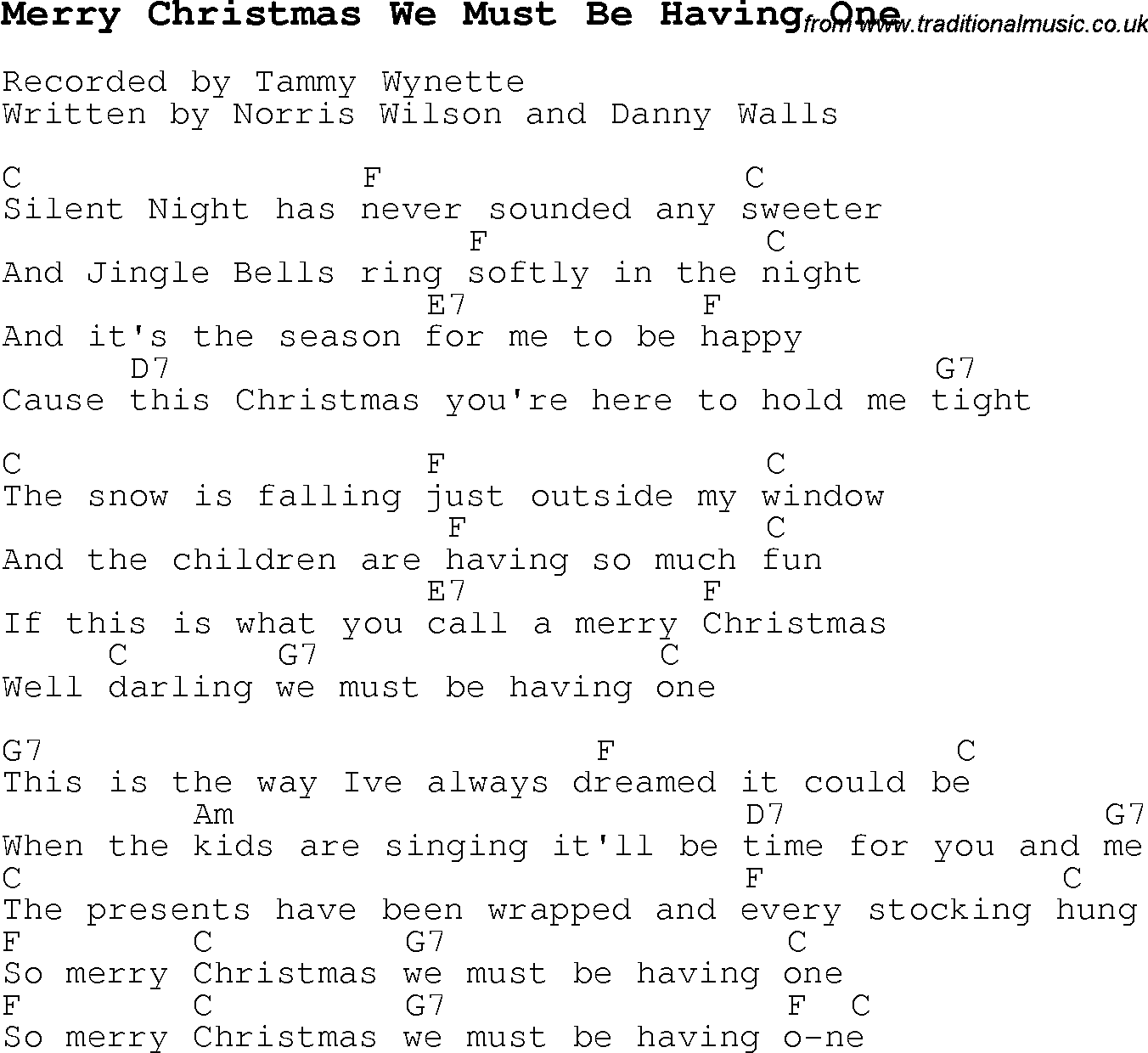 Christmas Songs and Carols, lyrics with chords for guitar banjo for Merry Christmas We Must Be Having One