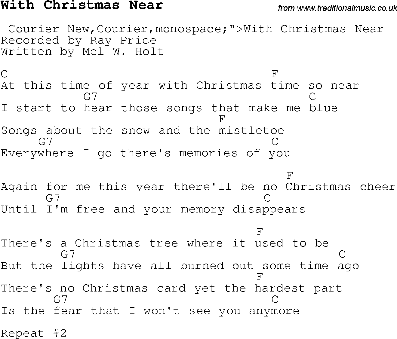 Christmas Songs and Carols, lyrics with chords for guitar banjo for With Christmas Near