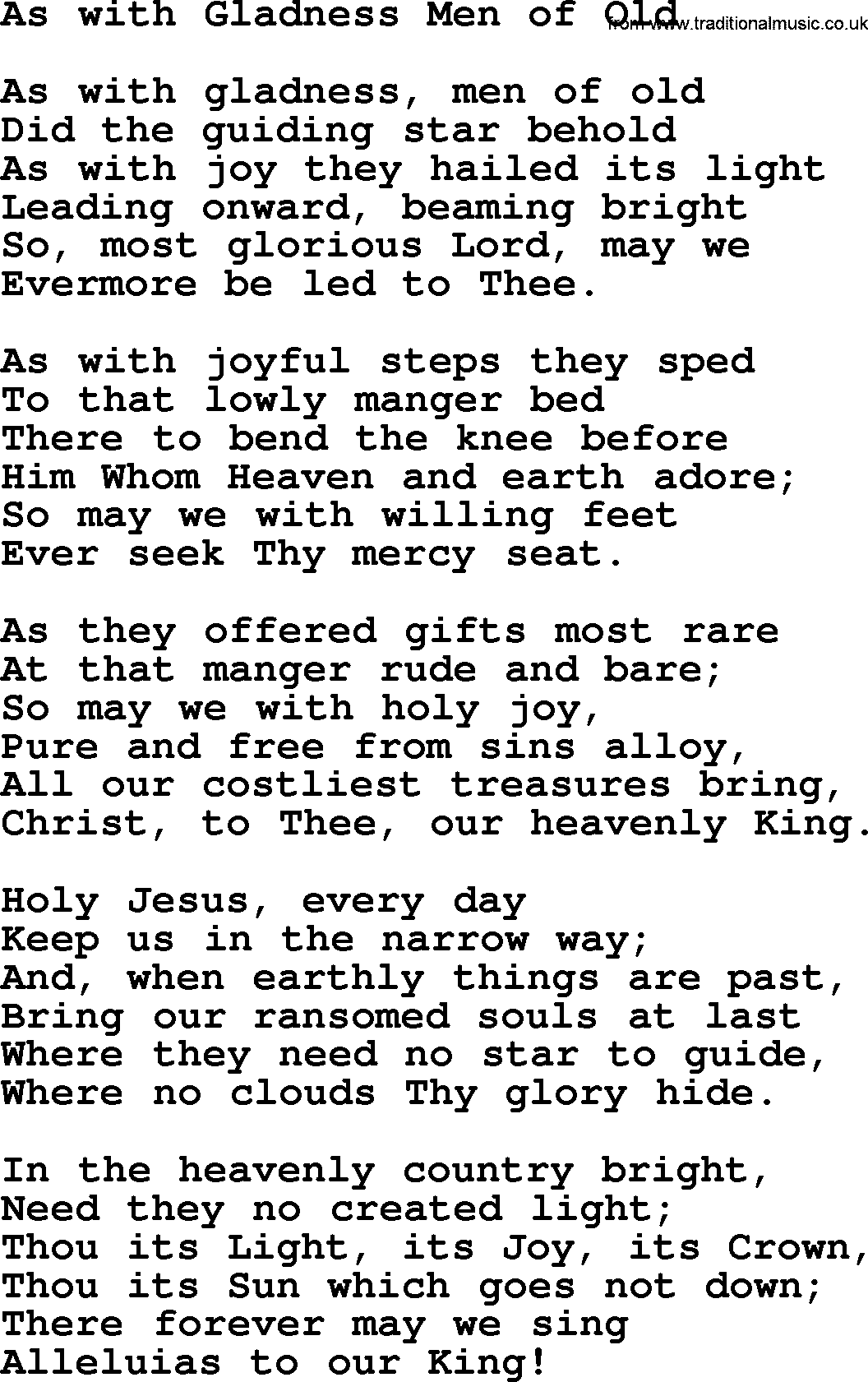 Epiphany Hymns, Hymn: As With Gladness Men Of Old, lyrics with PDF