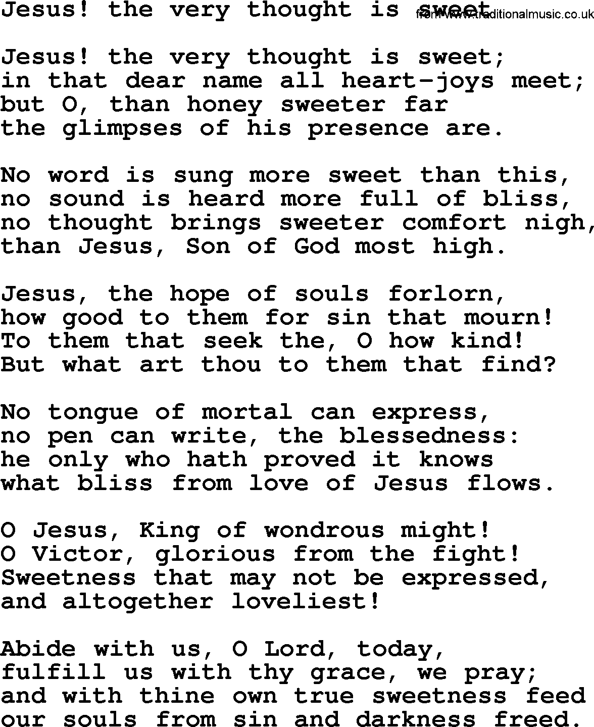 Epiphany Hymns, Hymn: Jesus! The Very Thought Is Sweet, lyrics with PDF