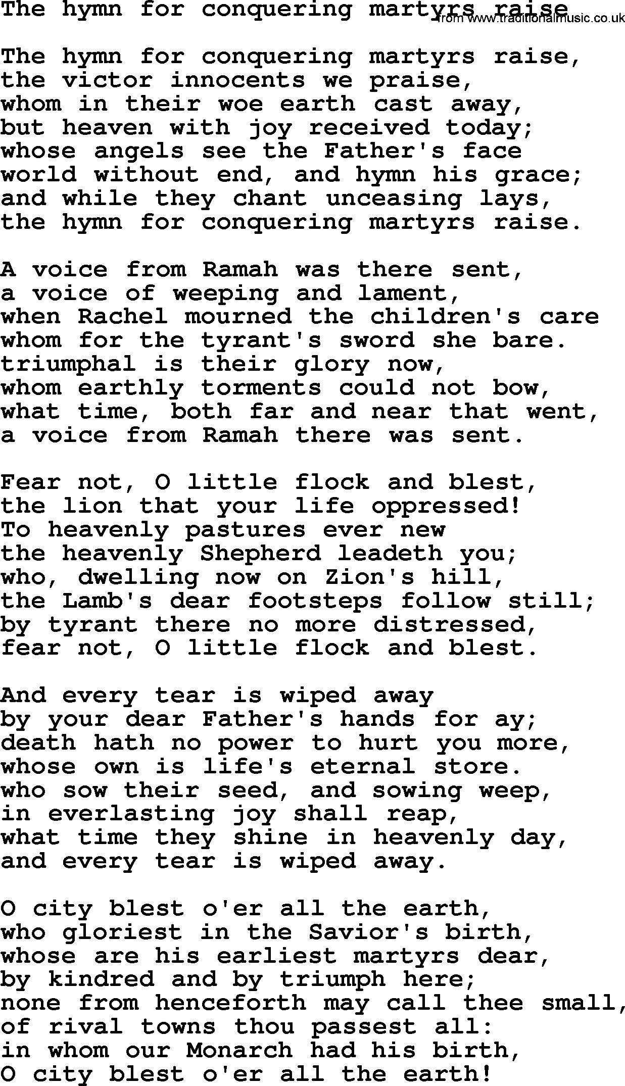 Epiphany Hymns, Hymn: The Hymn For Conquering Martyrs Raise, lyrics with PDF