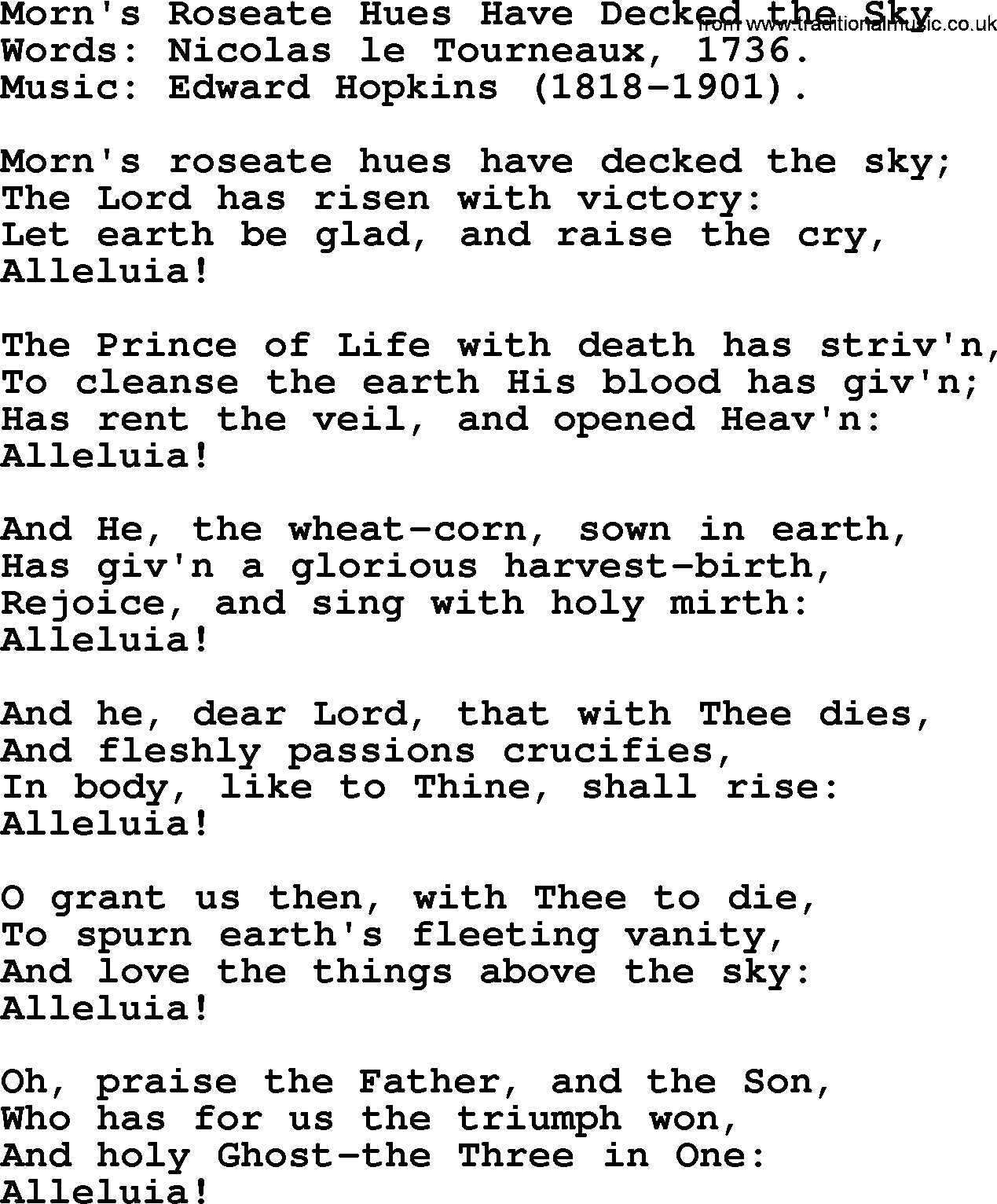 Hymns from the Psalms, Hymn: Morn's Roseate Hues Have Decked The Sky, lyrics with PDF