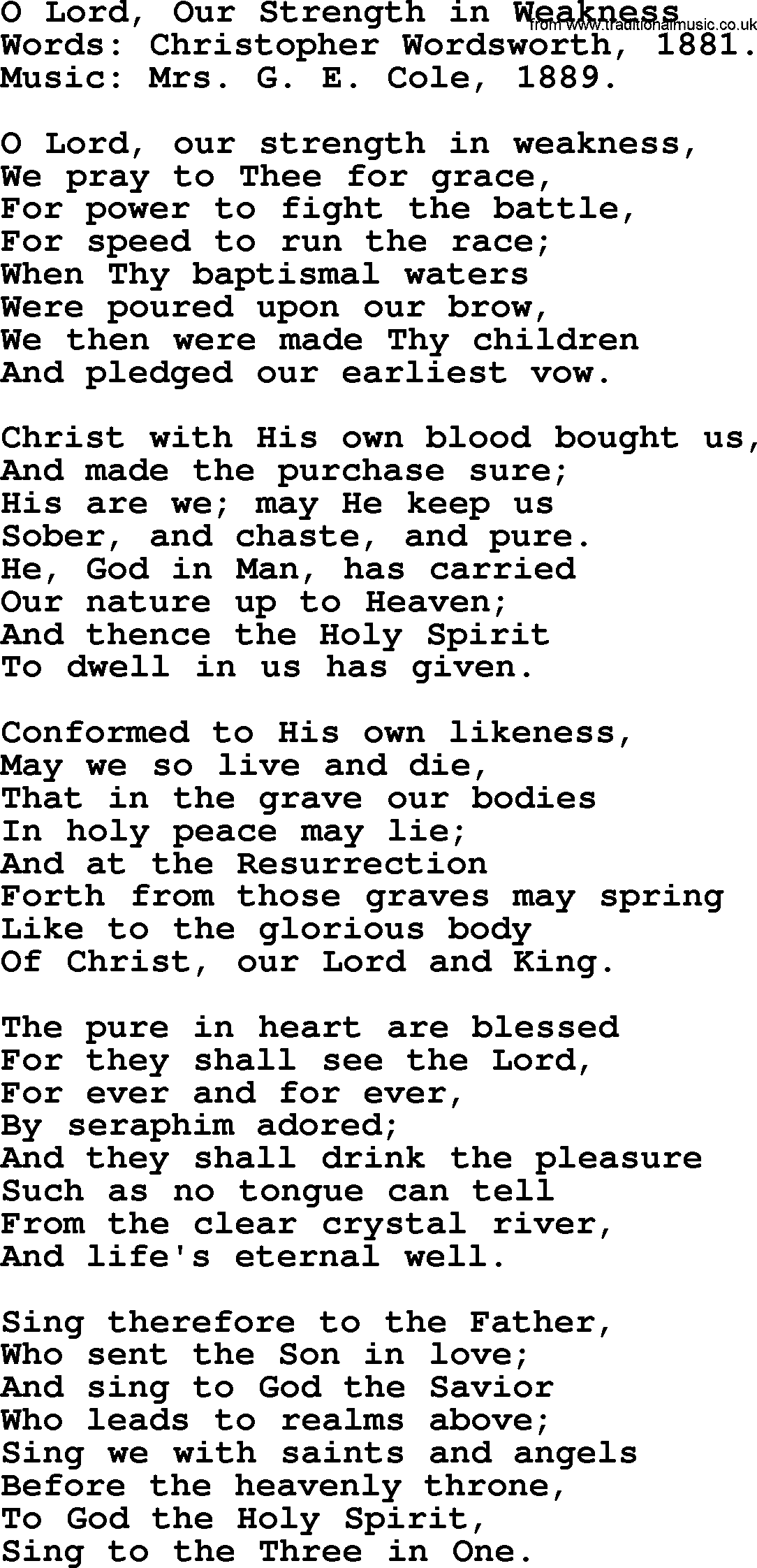 Hymns from the Psalms, Hymn: O Lord, Our Strength In Weakness, lyrics with PDF