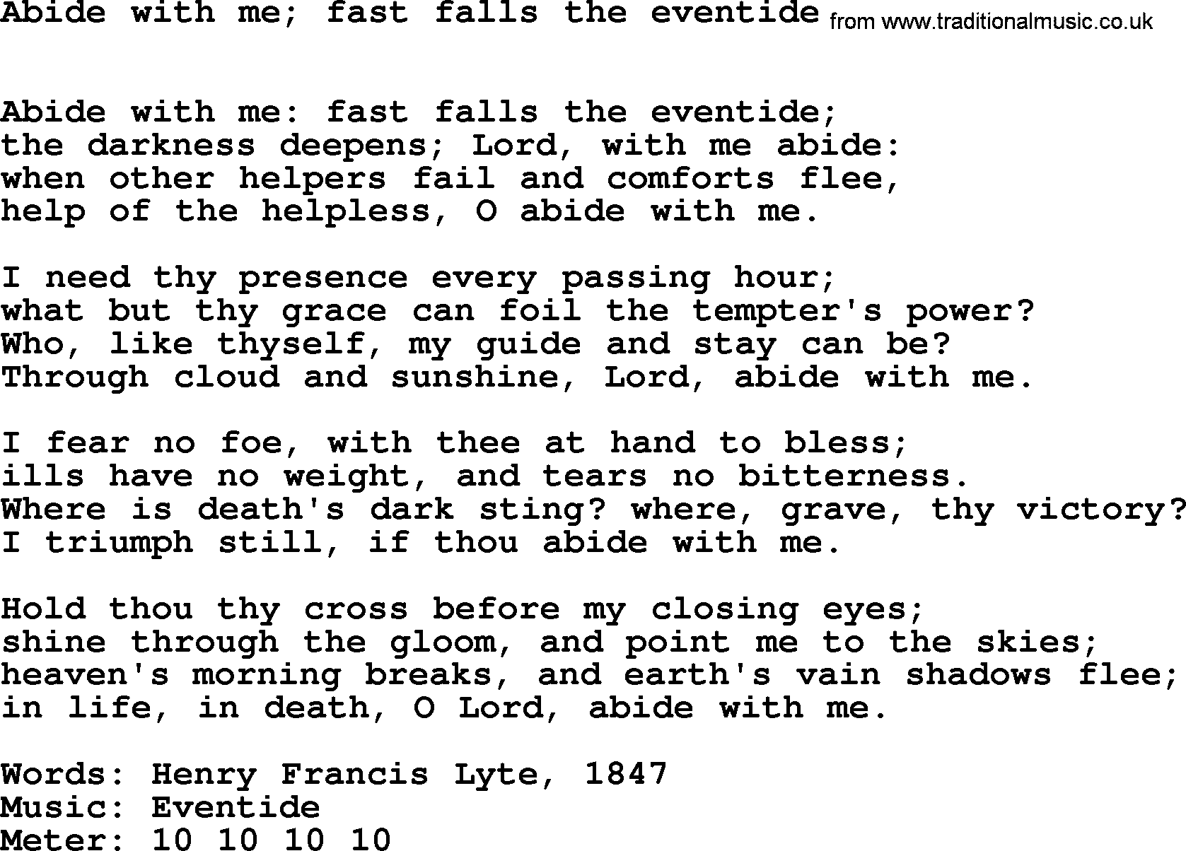 Hymns Ancient and Modern Hymn: Abide With Me; Fast Falls The Eventide, lyrics with midi music