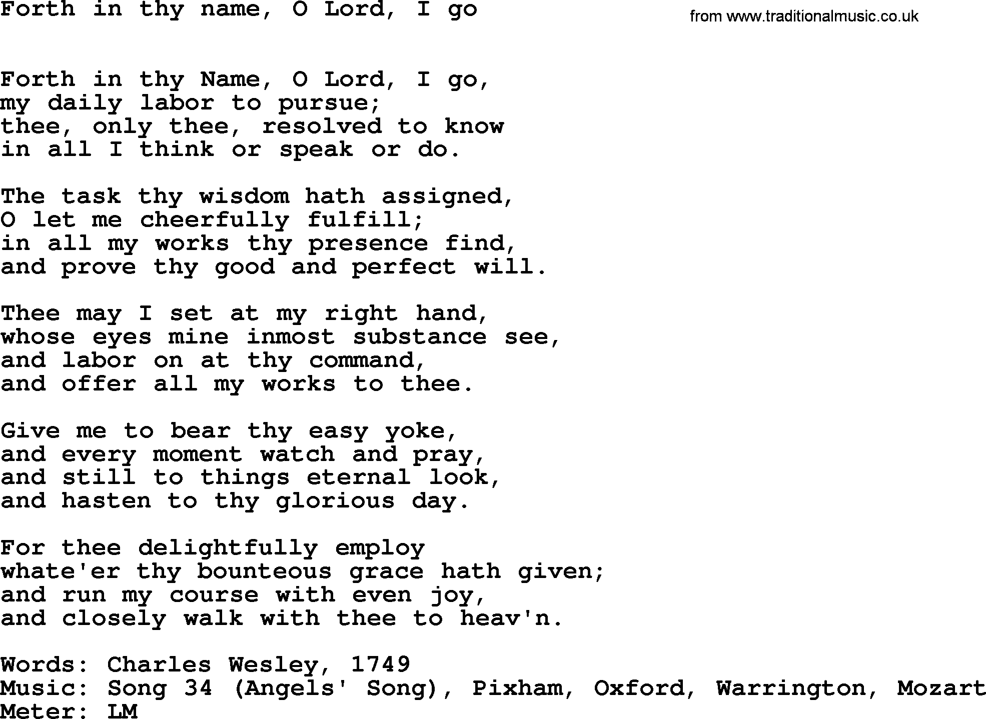 Hymns Ancient and Modern Hymn: Forth In Thy Name, O Lord, I Go, lyrics with midi music