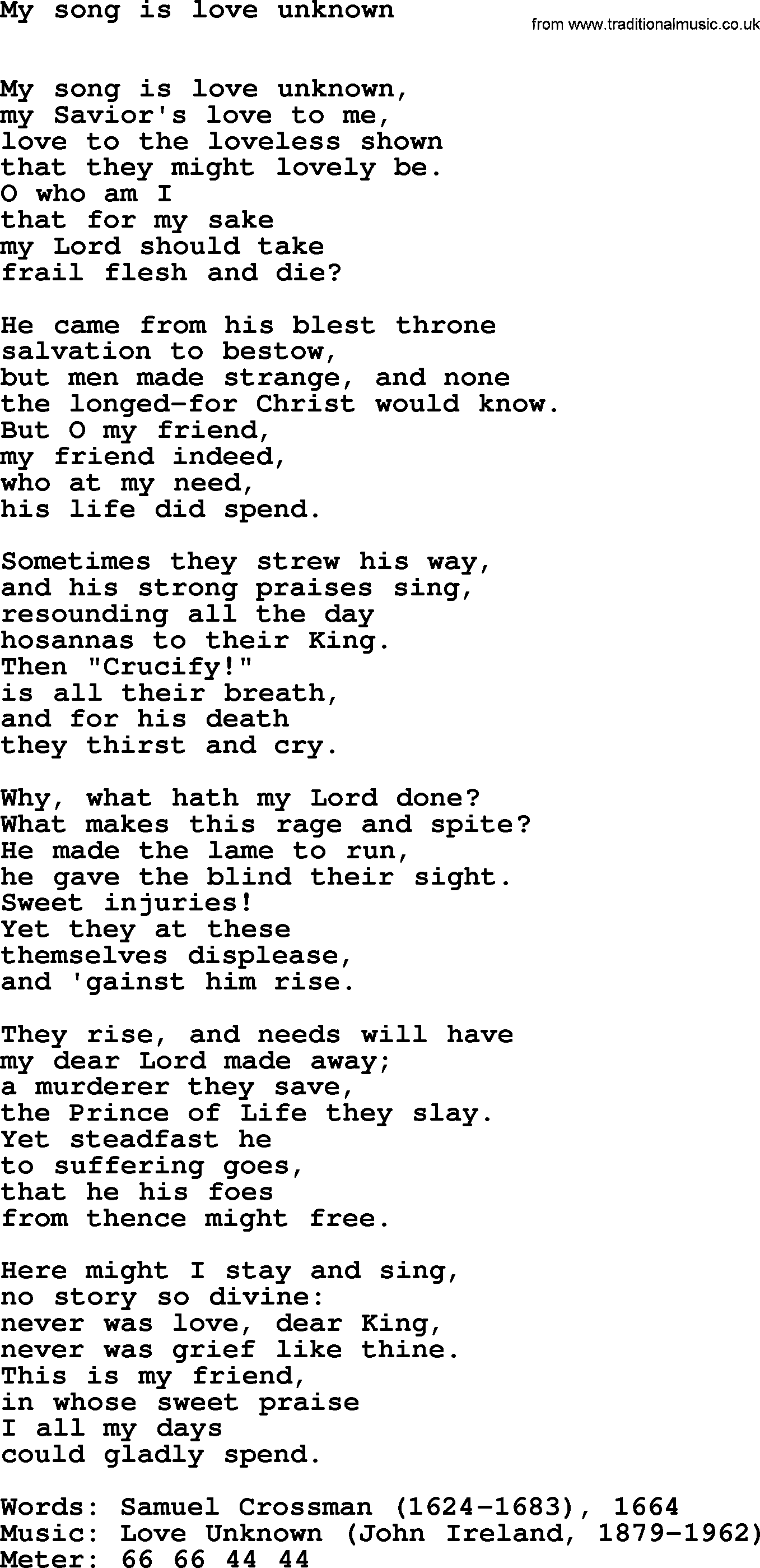 Hymns Ancient and Modern Hymn: My Song Is Love Unknown, lyrics with midi music