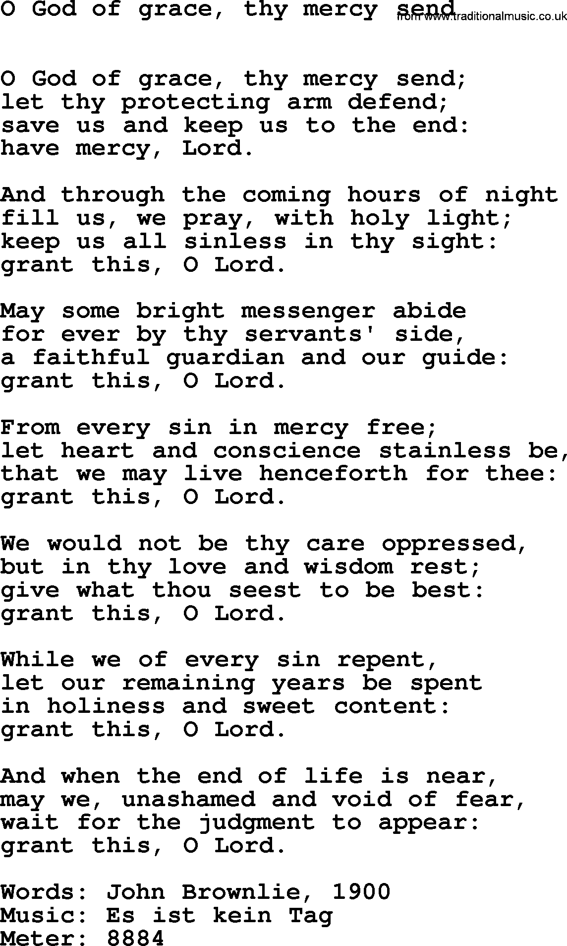 Hymns Ancient and Modern Hymn: O God Of Grace, Thy Mercy Send, lyrics with midi music