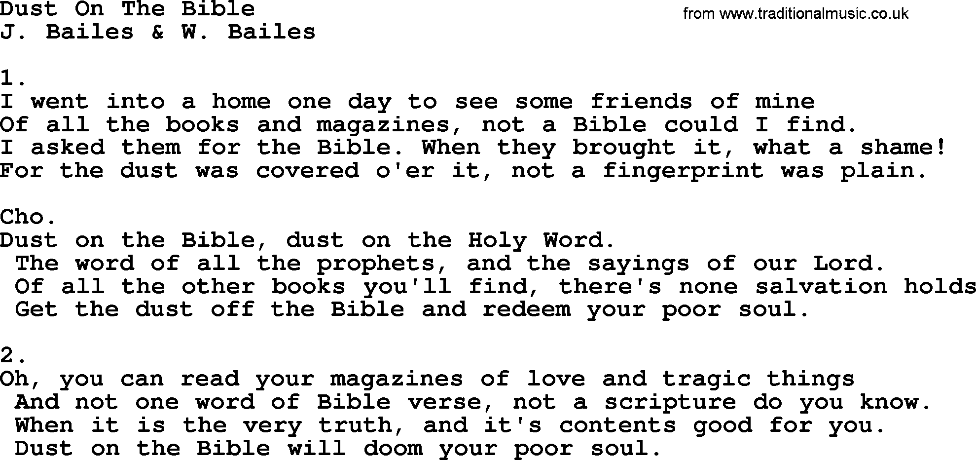 Apostolic & Pentecostal Hymns and Songs, Hymn: Dust On The Bible lyrics and PDF