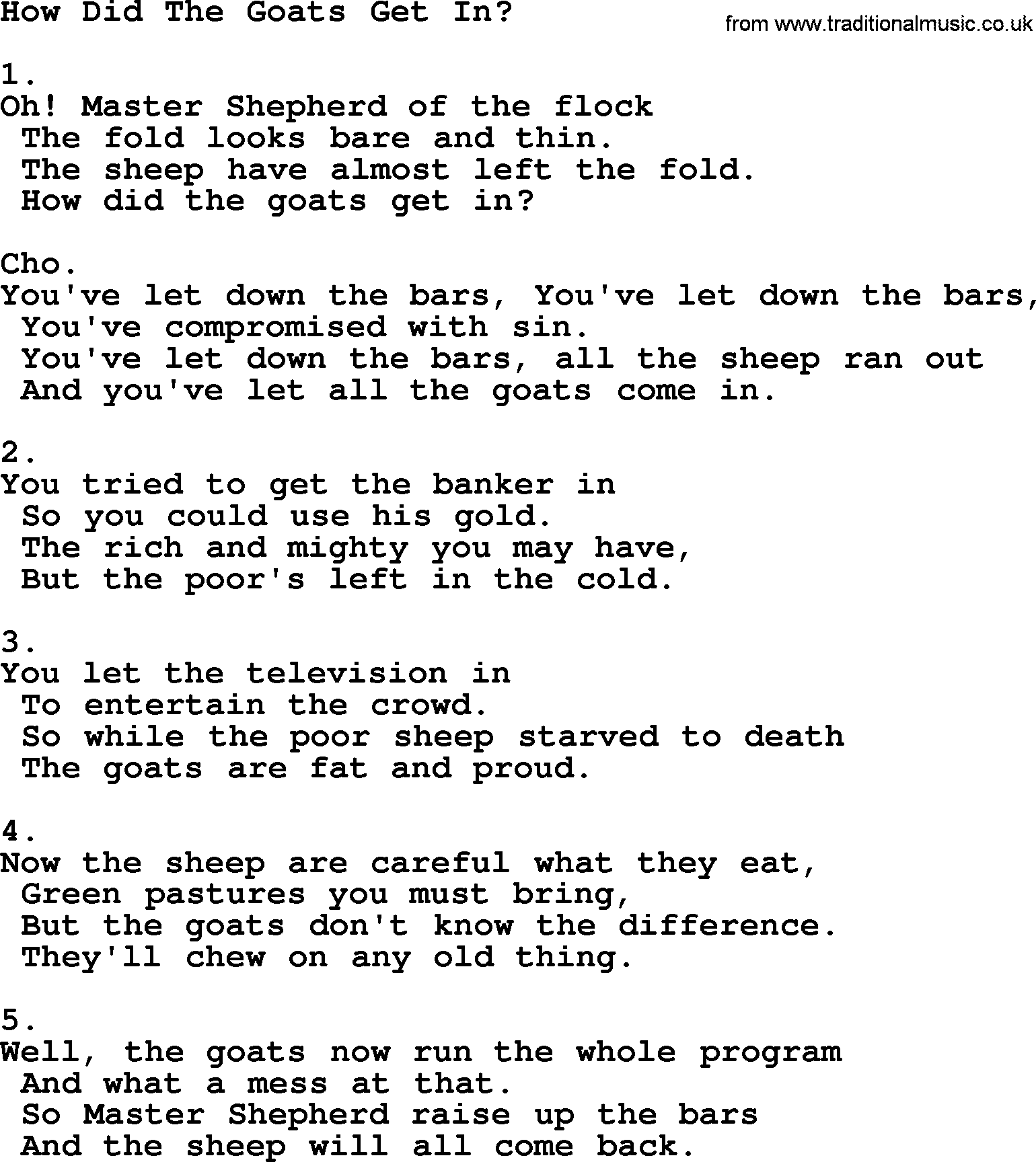 Apostolic & Pentecostal Hymns and Songs, Hymn: How Did The Goats Get In_ lyrics and PDF