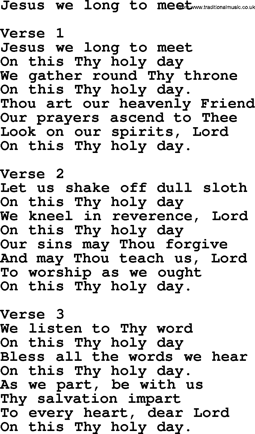 Apostolic and Pentecostal Hymns and Gospel Songs, Hymn: Jesus We Long To Meet, Christian lyrics and PDF