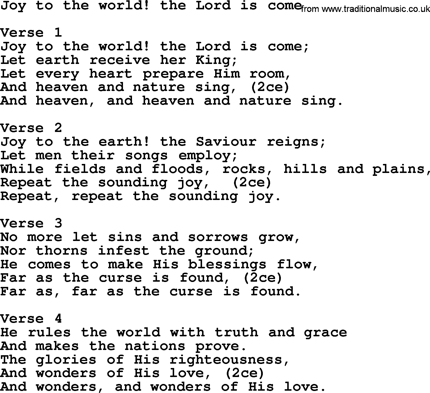 Apostolic and Pentecostal Hymns and Gospel Songs, Hymn: Joy To The World! The Lord Is Come, Christian lyrics and PDF