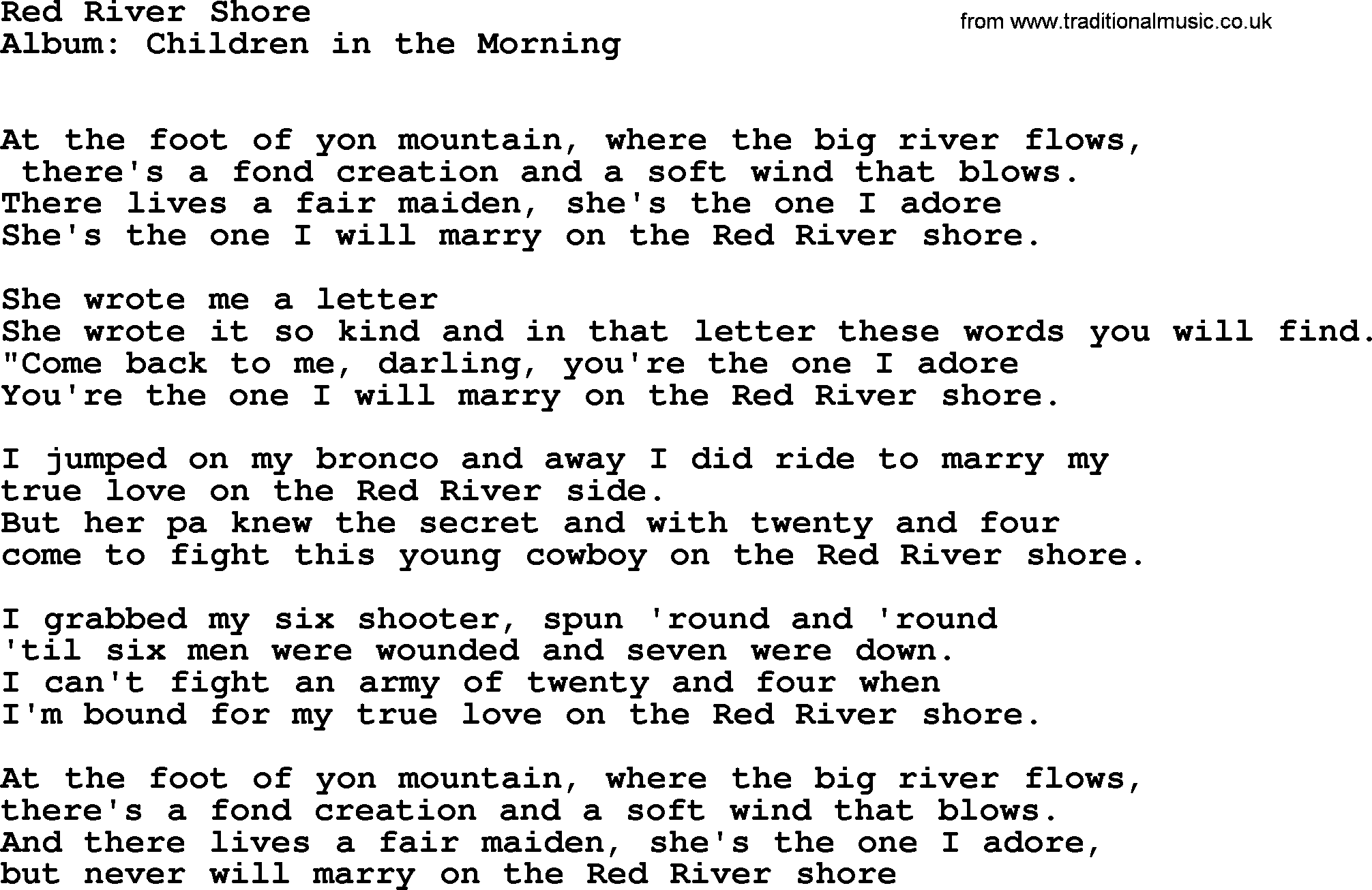 Kingston Trio song Red River Shore, lyrics