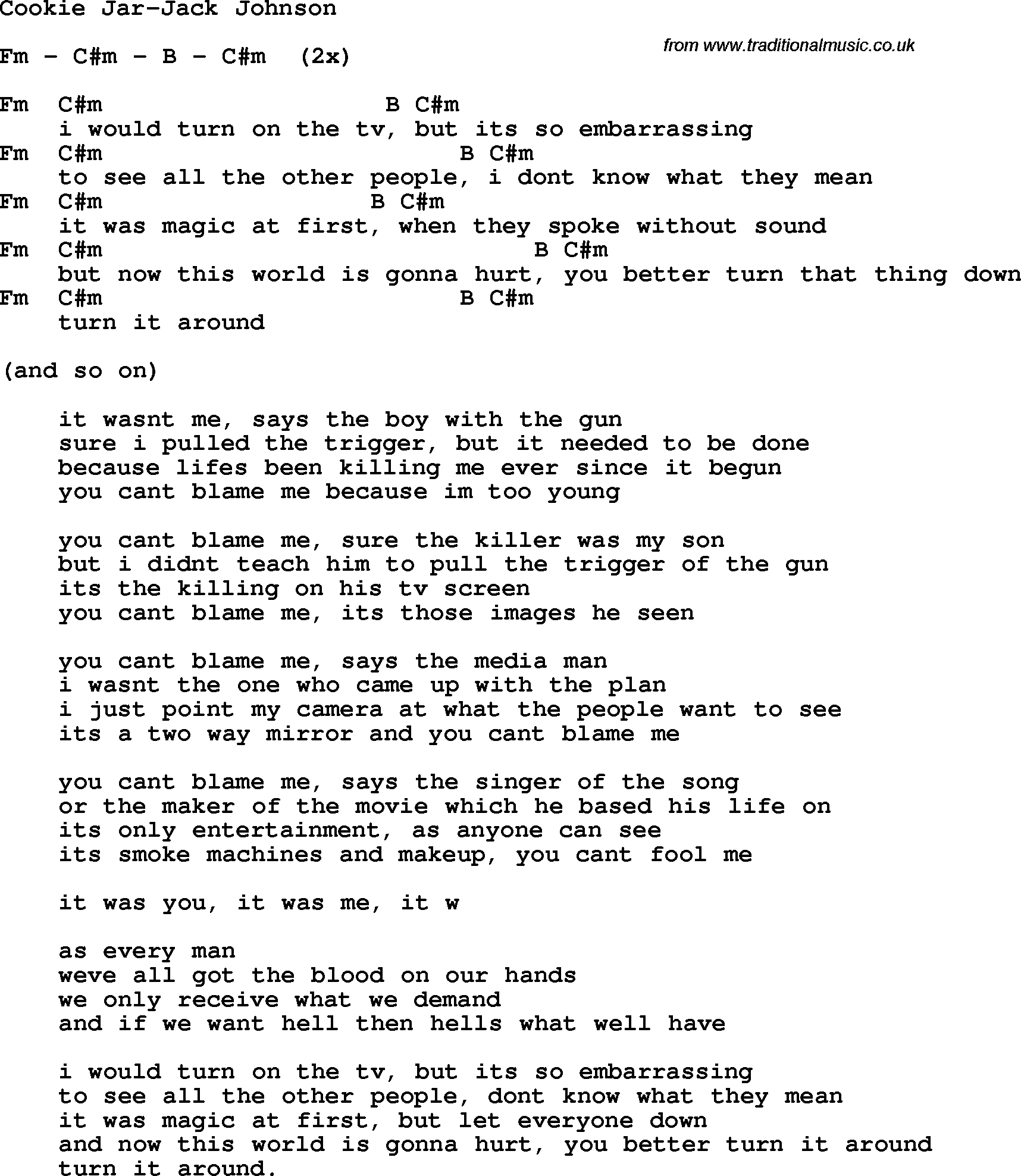 Protest Song Cookie Jar-Jack Johnson lyrics and chords