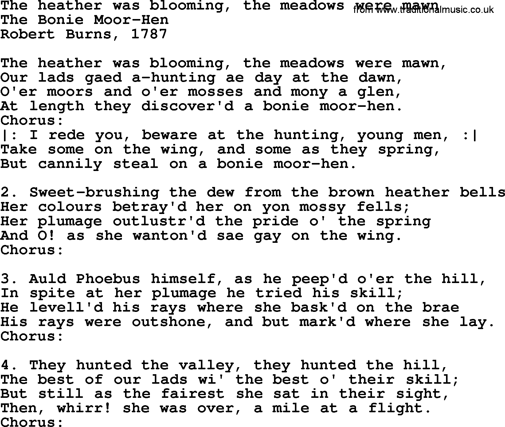 Robert Burns Songs & Lyrics: The Heather Was Blooming, The Meadows Were Mawn