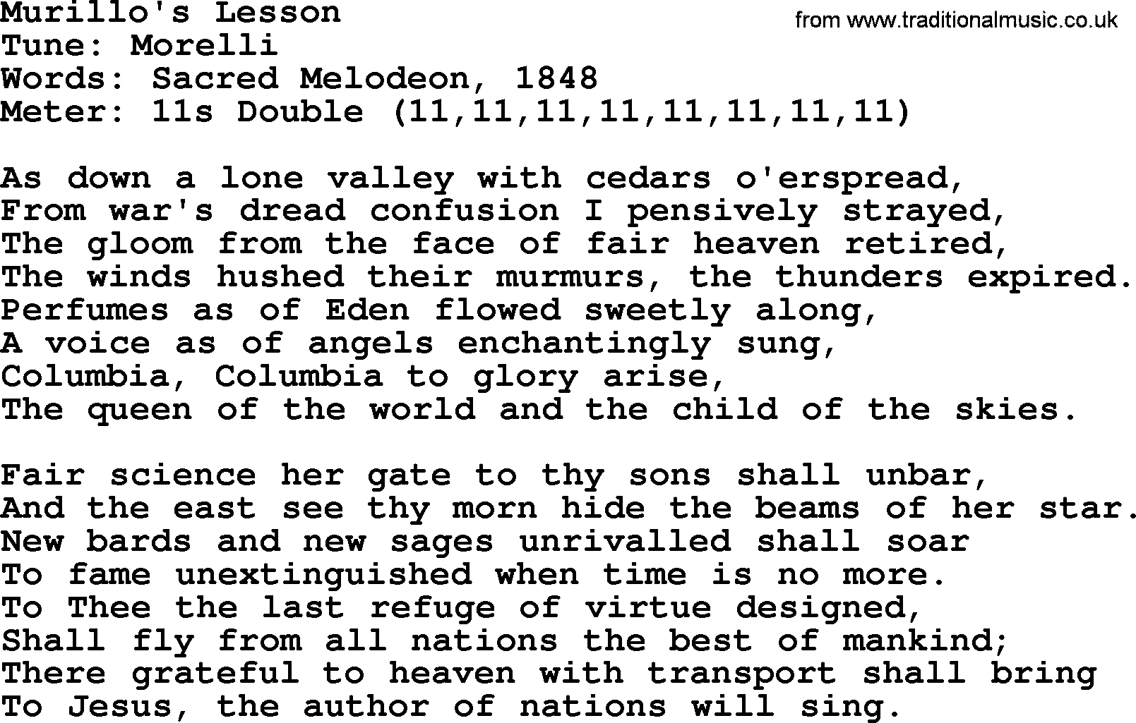 Sacred Harp songs collection, song: Murillo's Lesson, lyrics and PDF