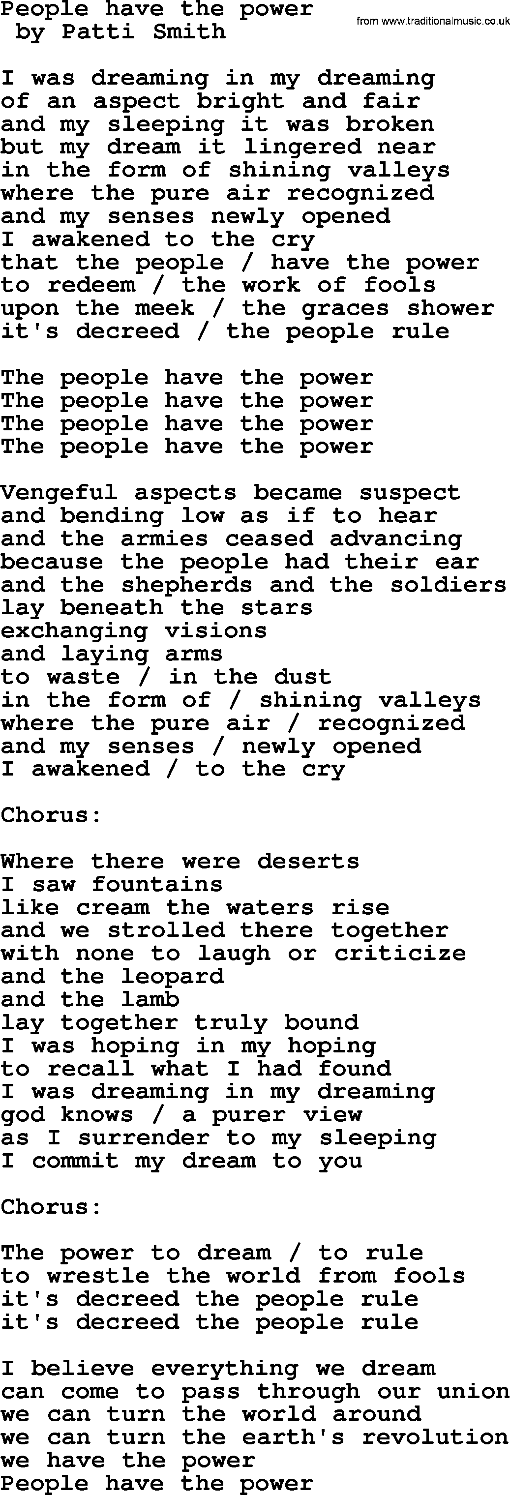 Bruce Springsteen song: People Have The Power lyrics