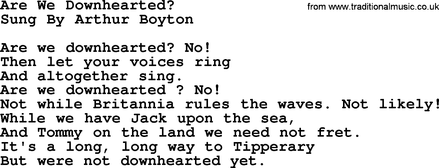 World War(WW1) One Song: Are We Downhearted, lyrics and PDF