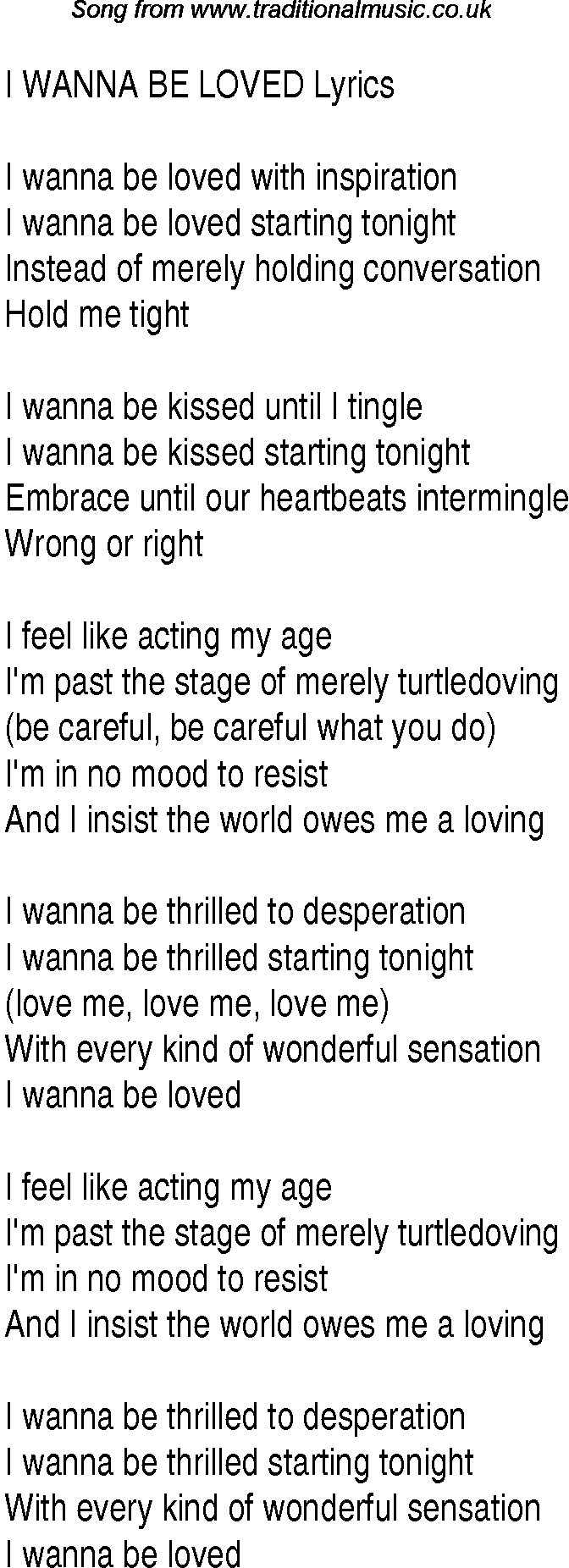 1940s top songs - lyrics for I Wanna Be Loved(Andrews Sisters)