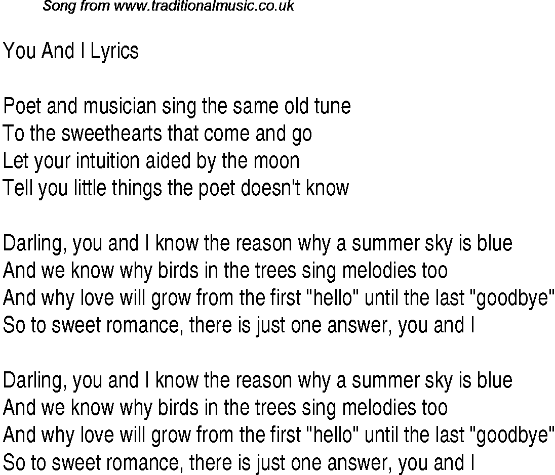 1940s top songs - lyrics for You And I(Glen Miller)