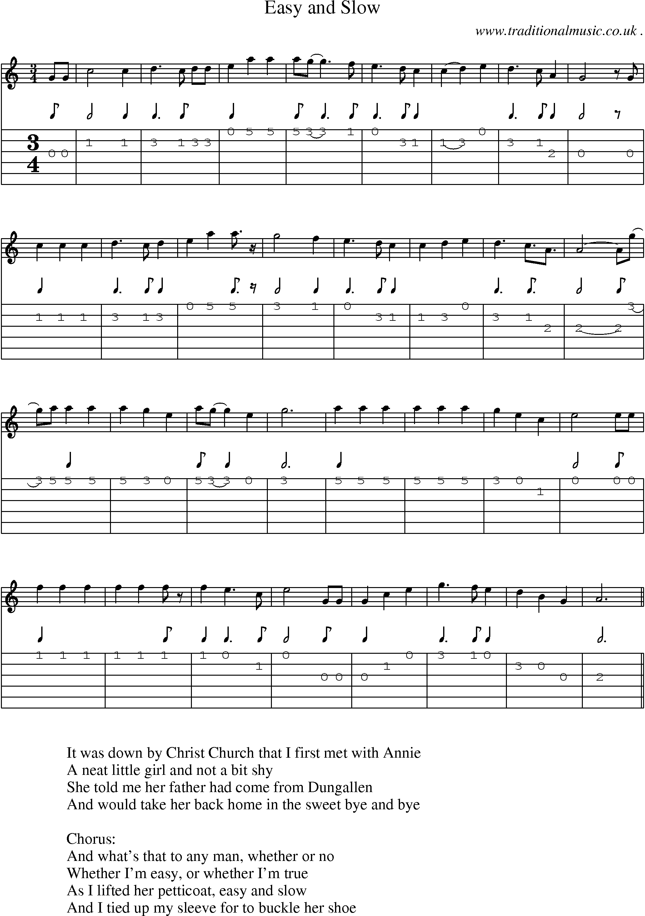 Music Score and Guitar Tabs for Easy And Slow
