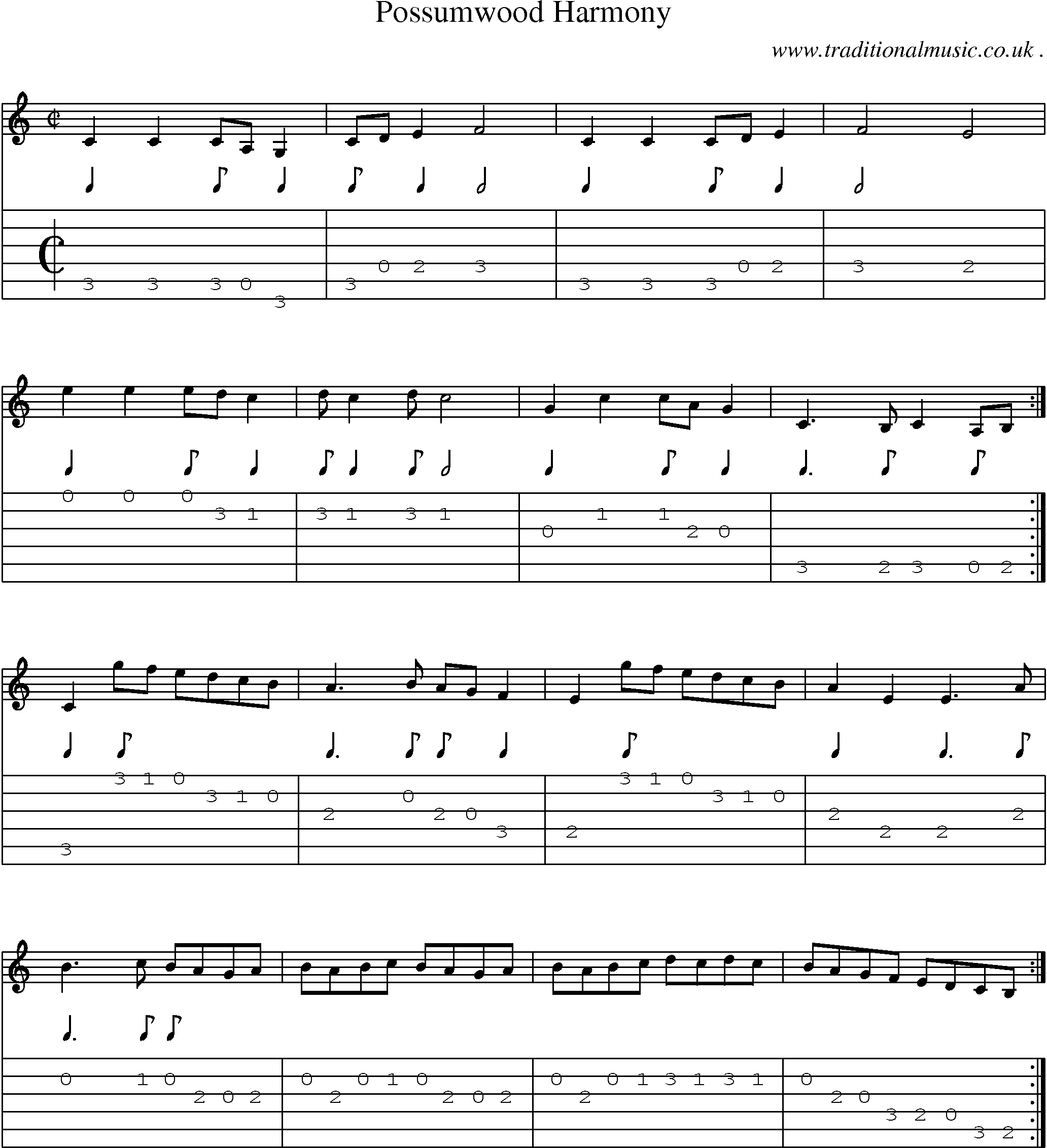 Music Score and Guitar Tabs for Possumwood Harmony