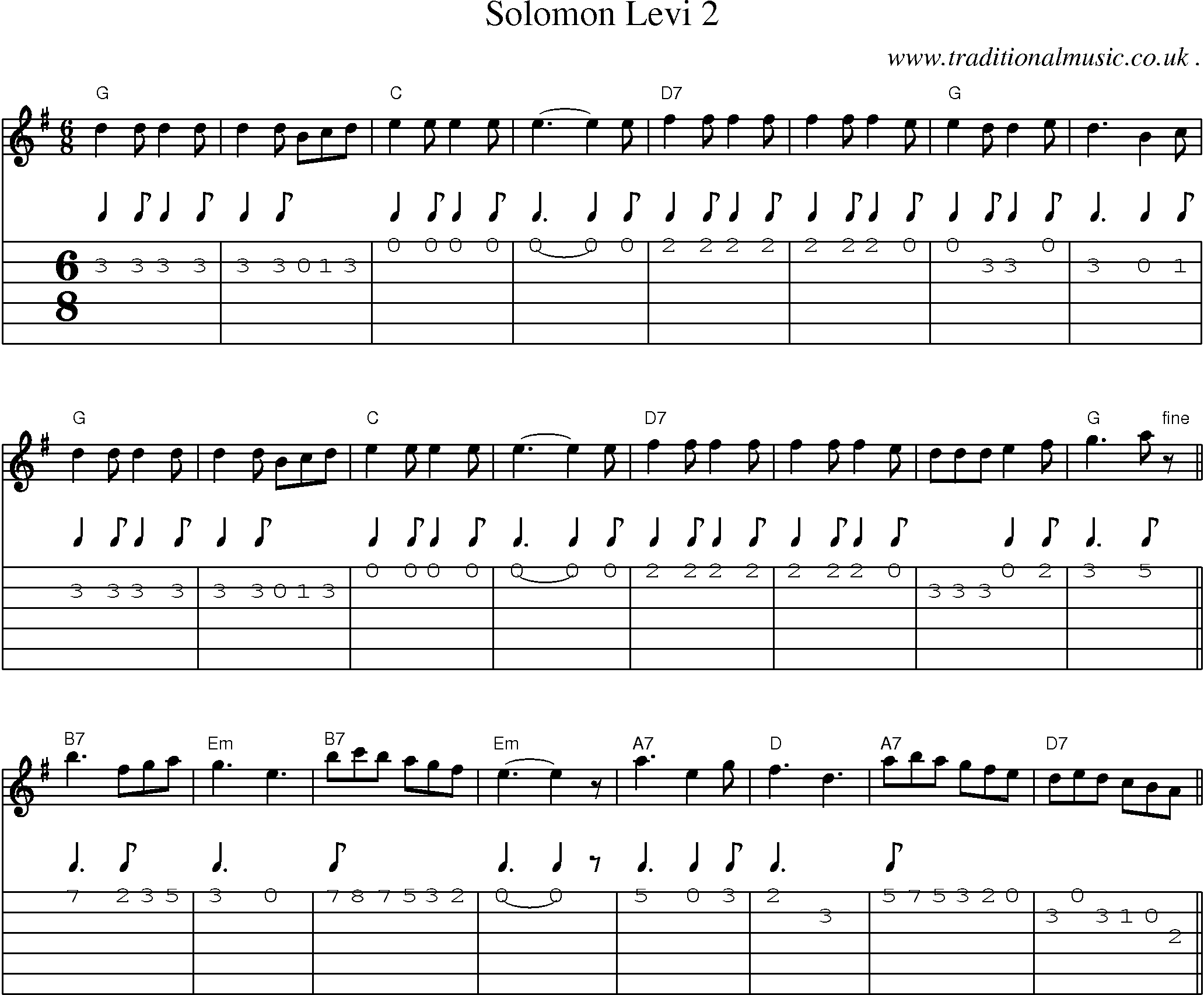 Music Score and Guitar Tabs for Solomon Levi 2