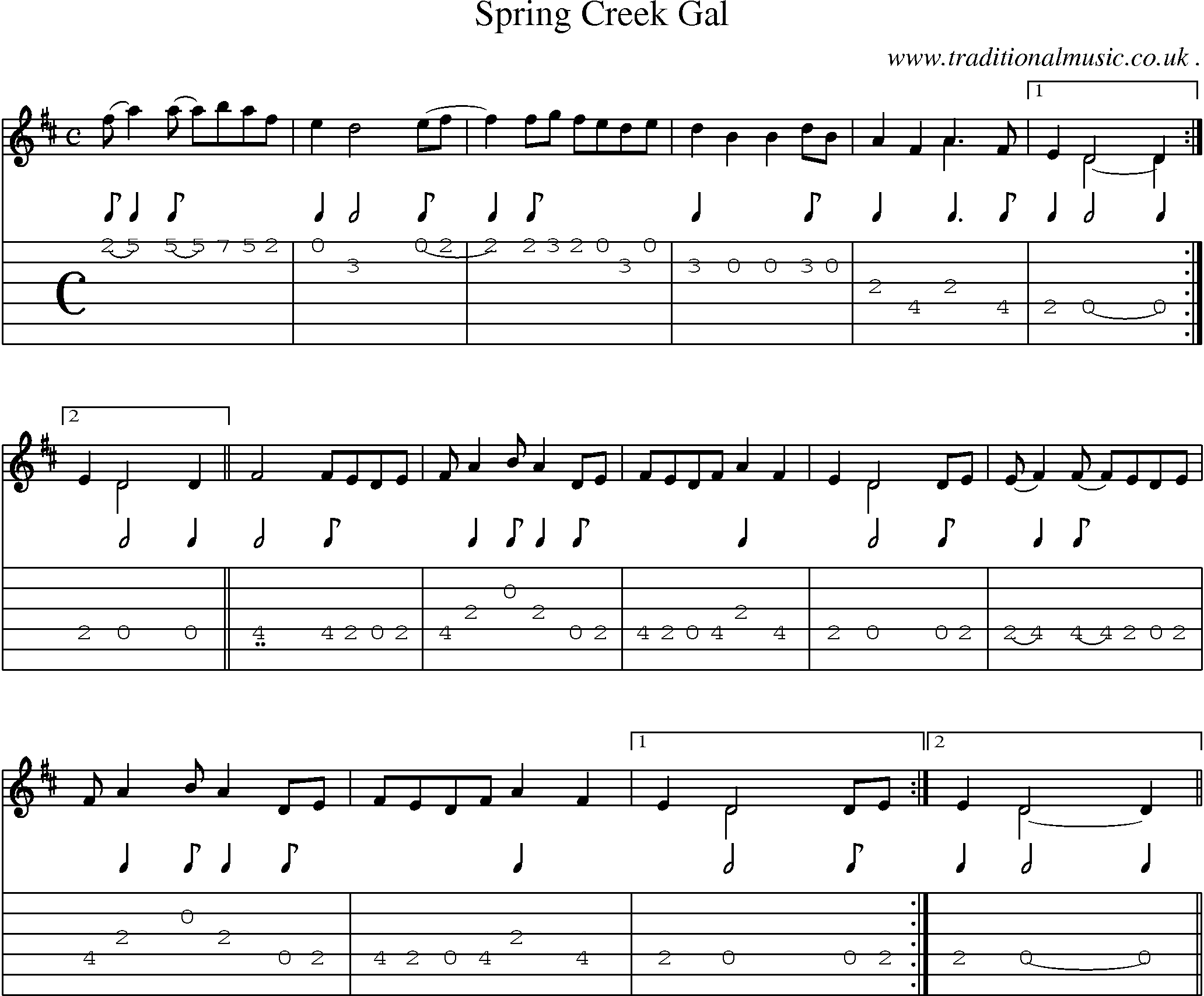 Music Score and Guitar Tabs for Spring Creek Gal