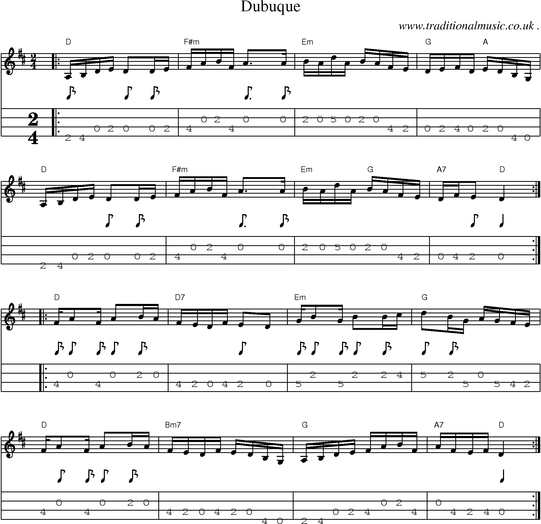 Music Score and Mandolin Tabs for Dubuque