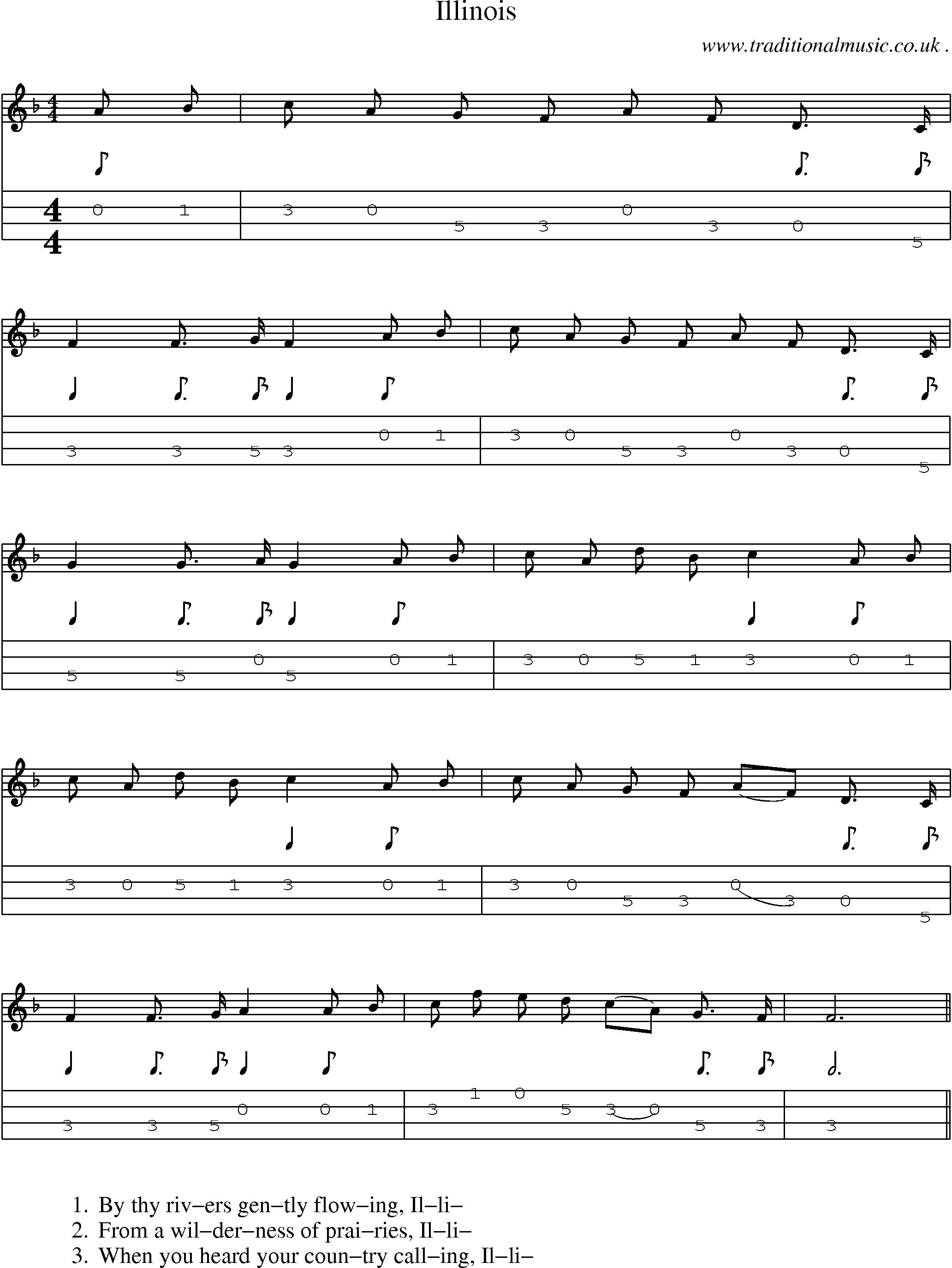Music Score and Mandolin Tabs for Illinois