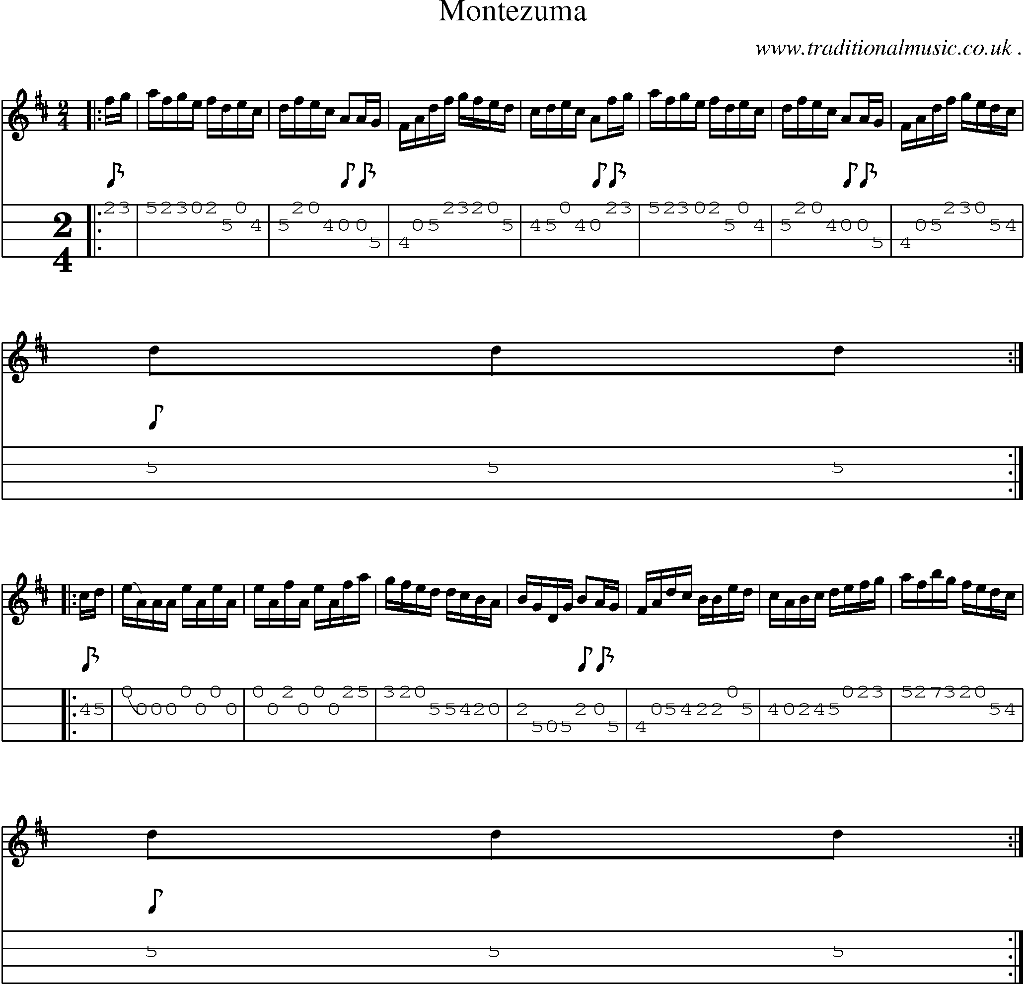 Music Score and Mandolin Tabs for Montezuma