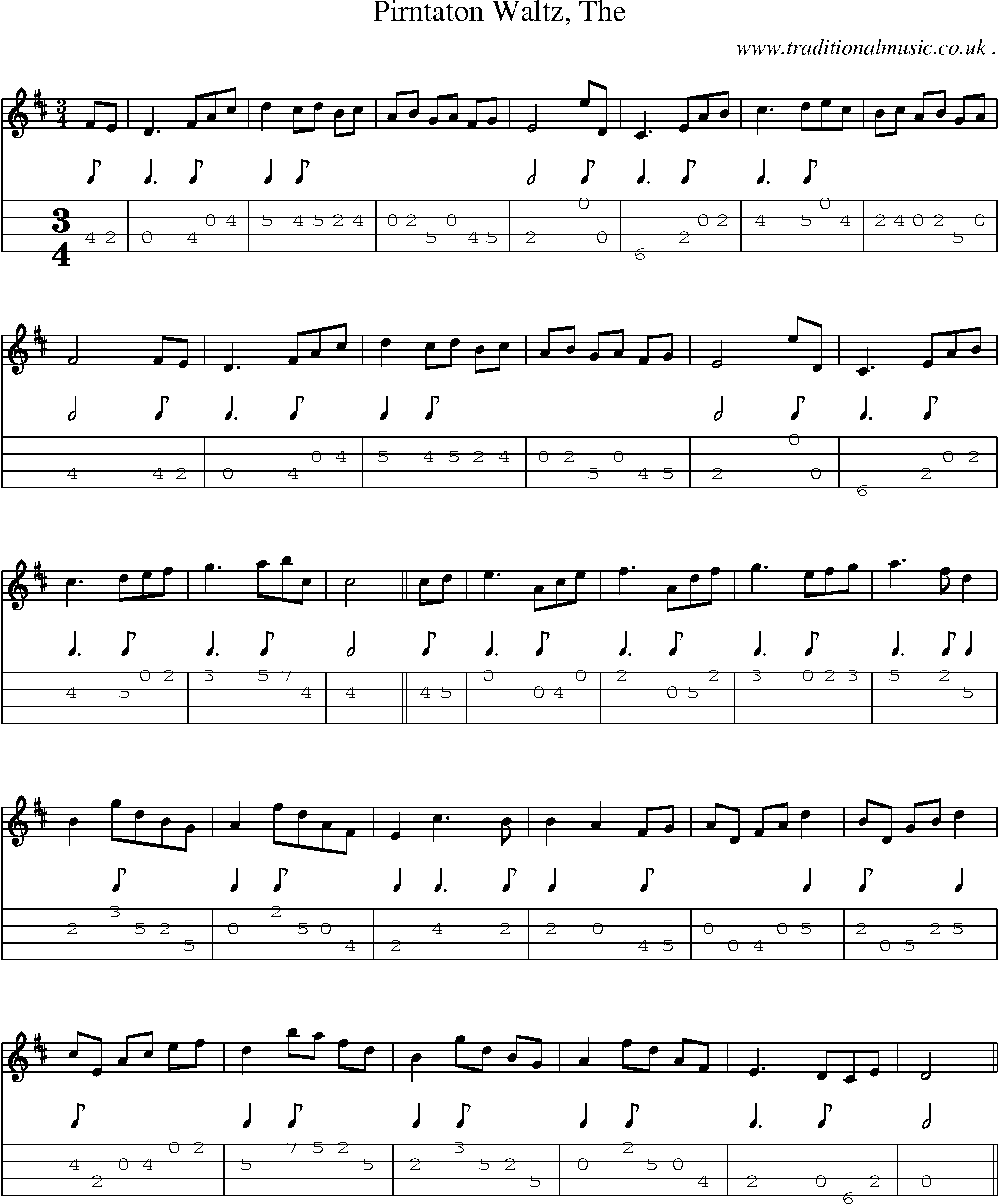 Music Score and Mandolin Tabs for Pirntaton Waltz The