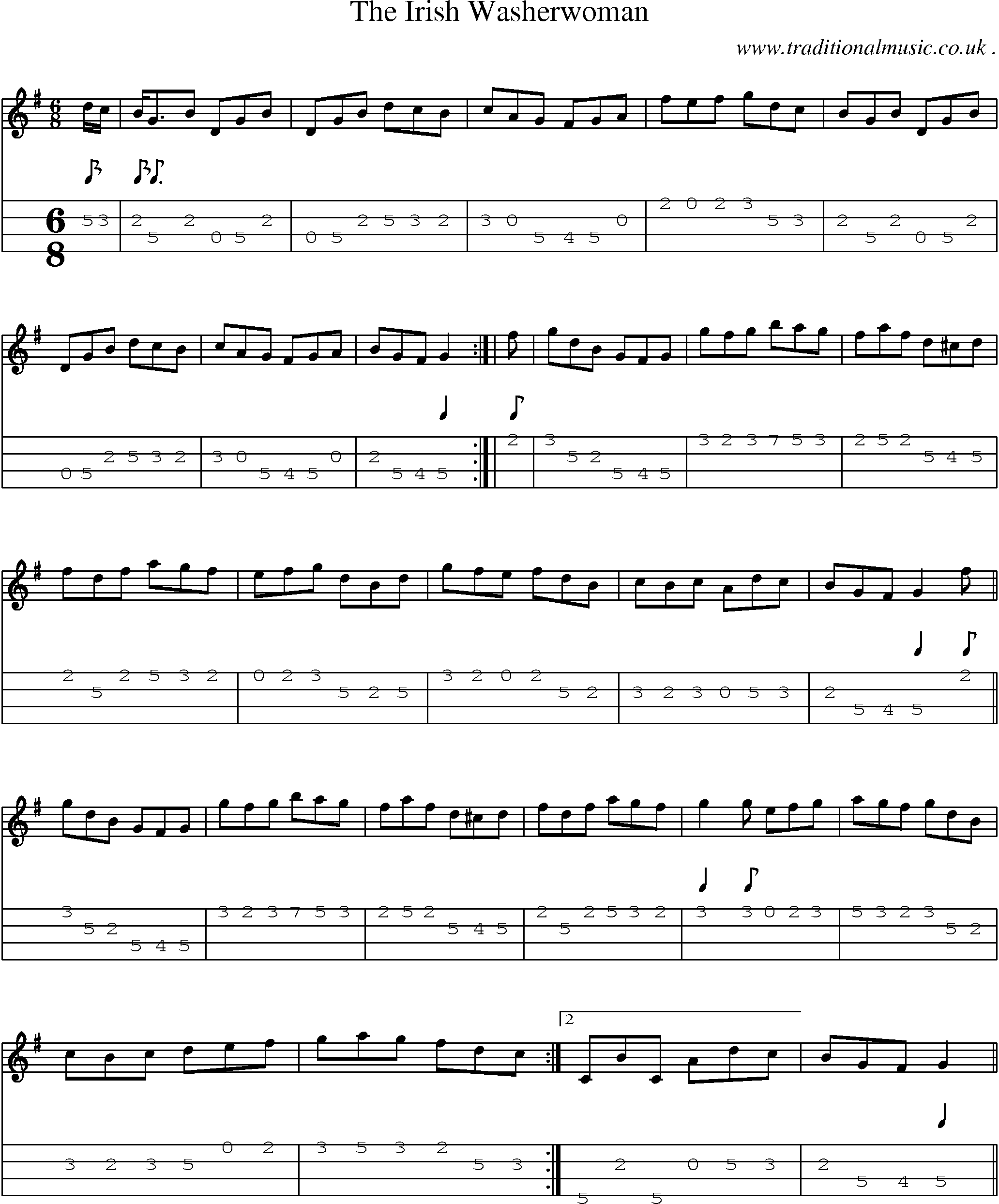 Music Score and Mandolin Tabs for The Irish Washerwoman