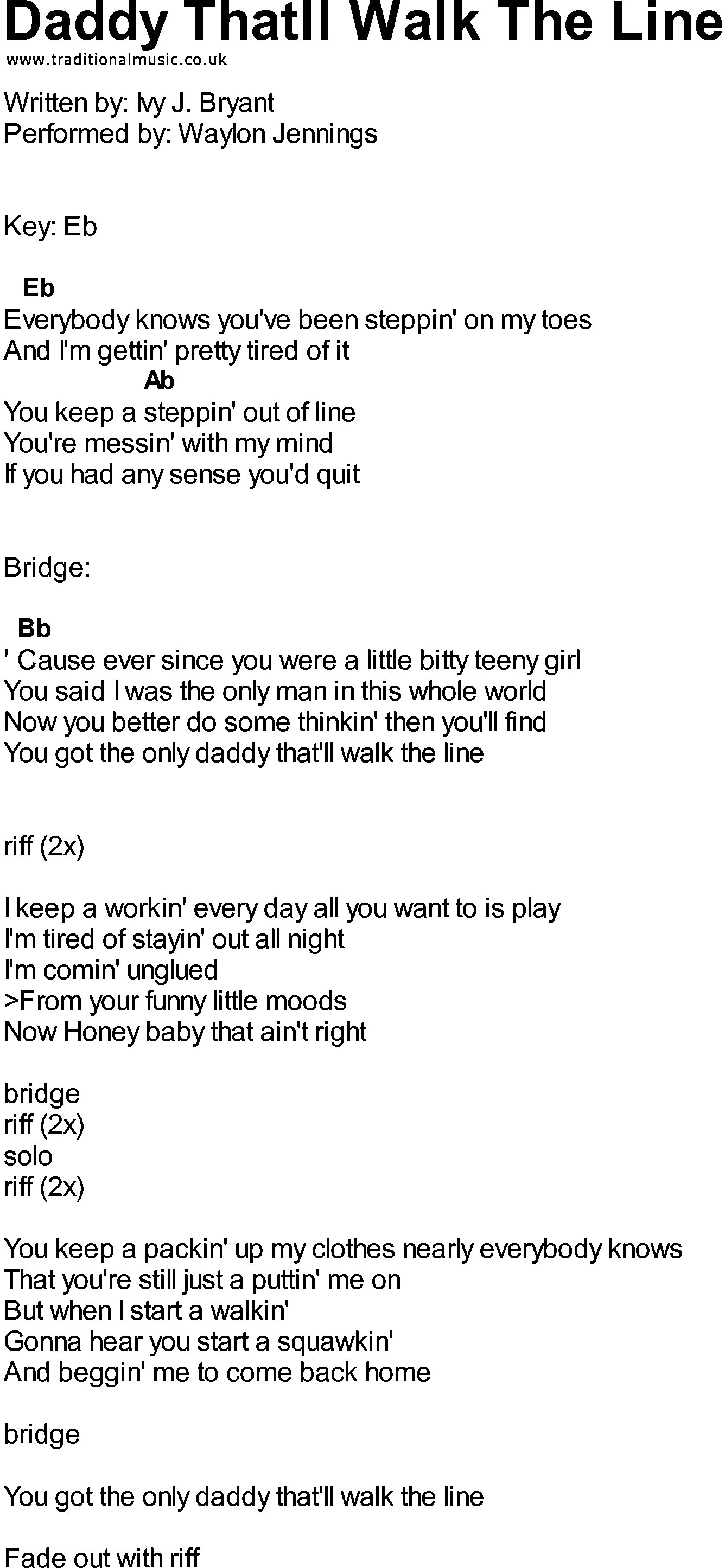 Bluegrass songs with chords - Daddy Thatll Walk The Line