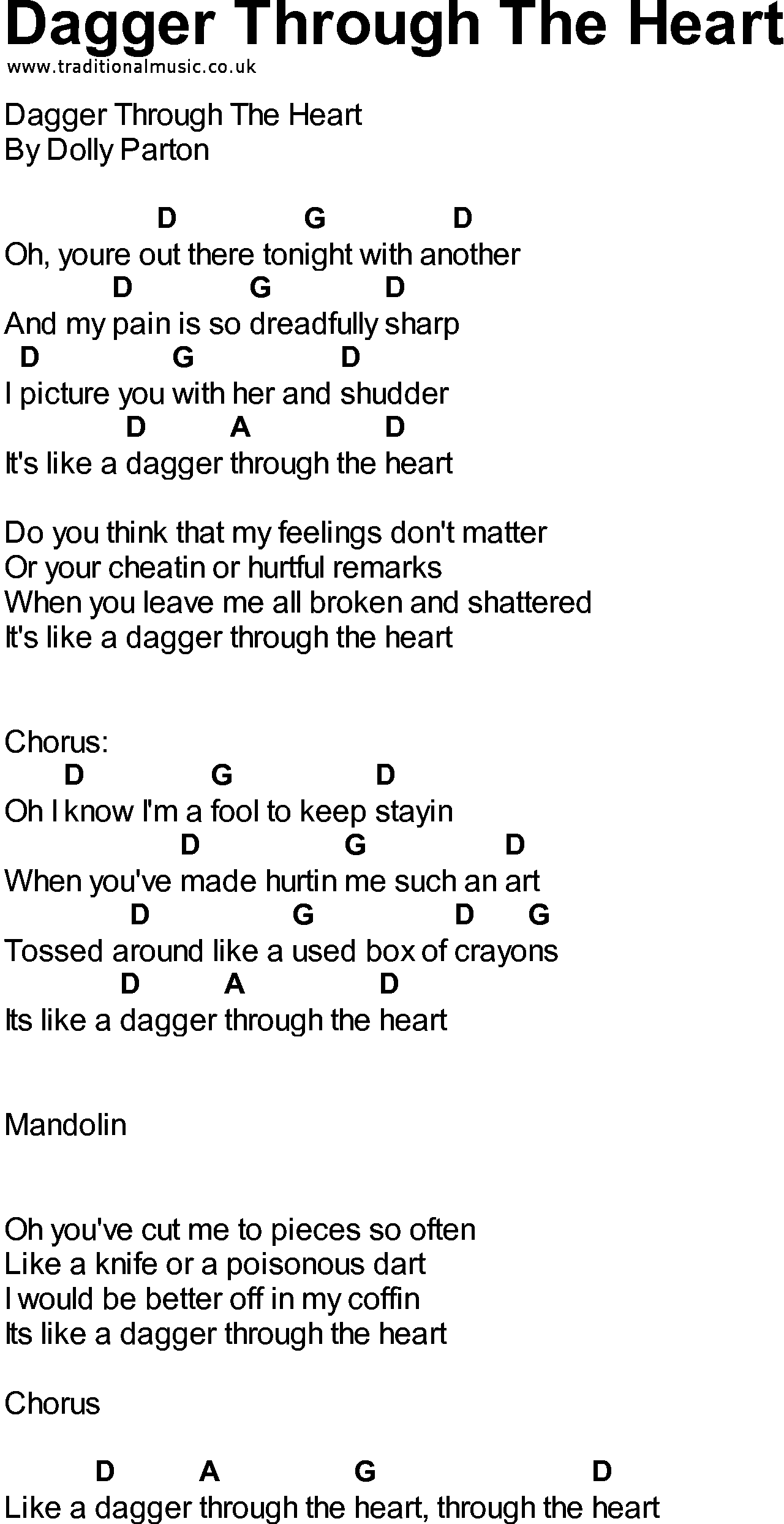 Bluegrass songs with chords - Dagger Through The Heart