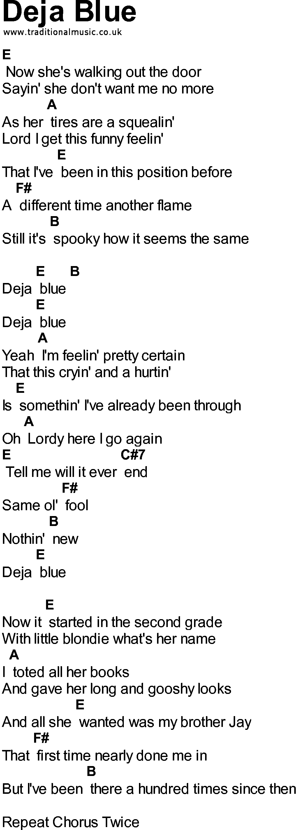 Bluegrass songs with chords - Deja Blue
