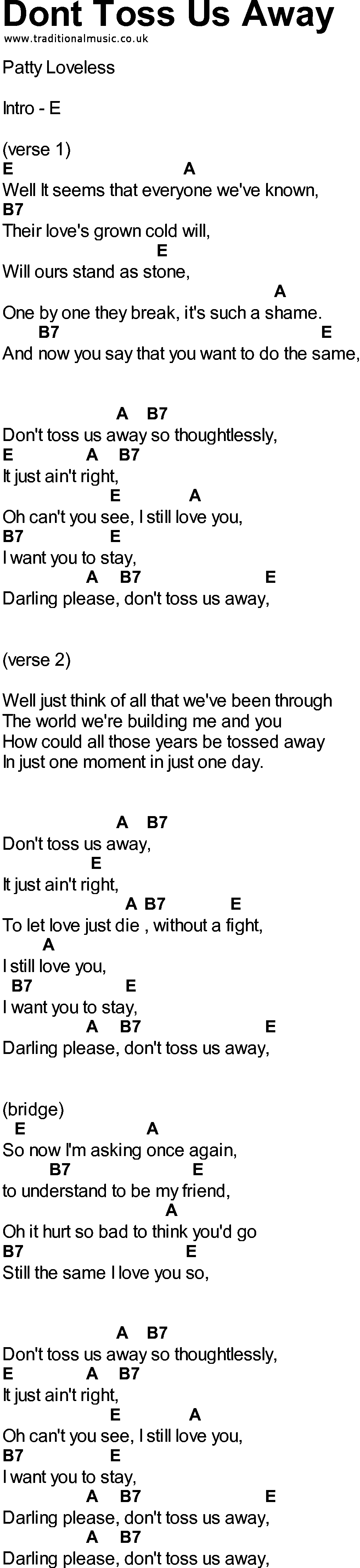 Bluegrass songs with chords - Dont Toss Us Away