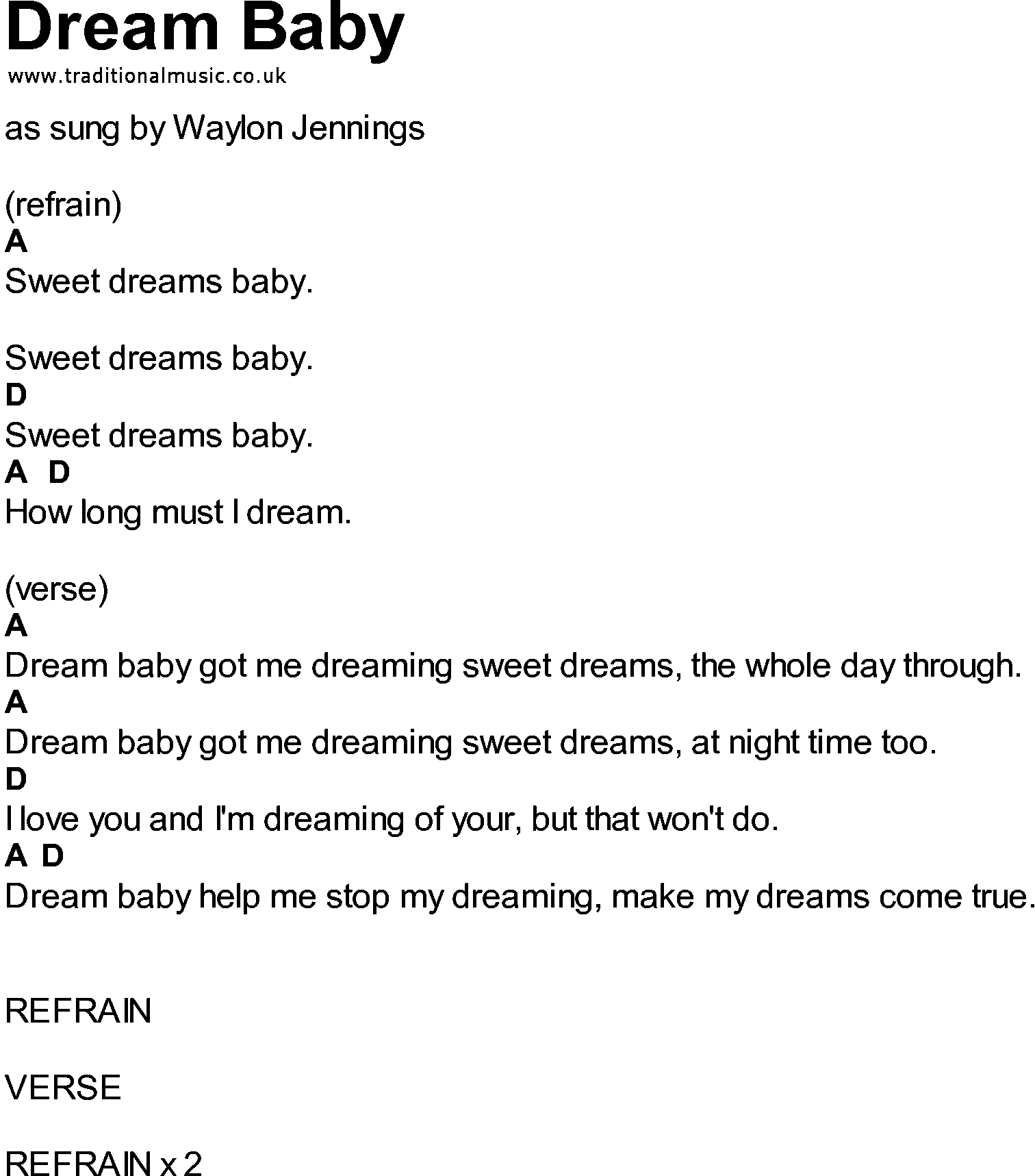 Bluegrass songs with chords - Dream Baby