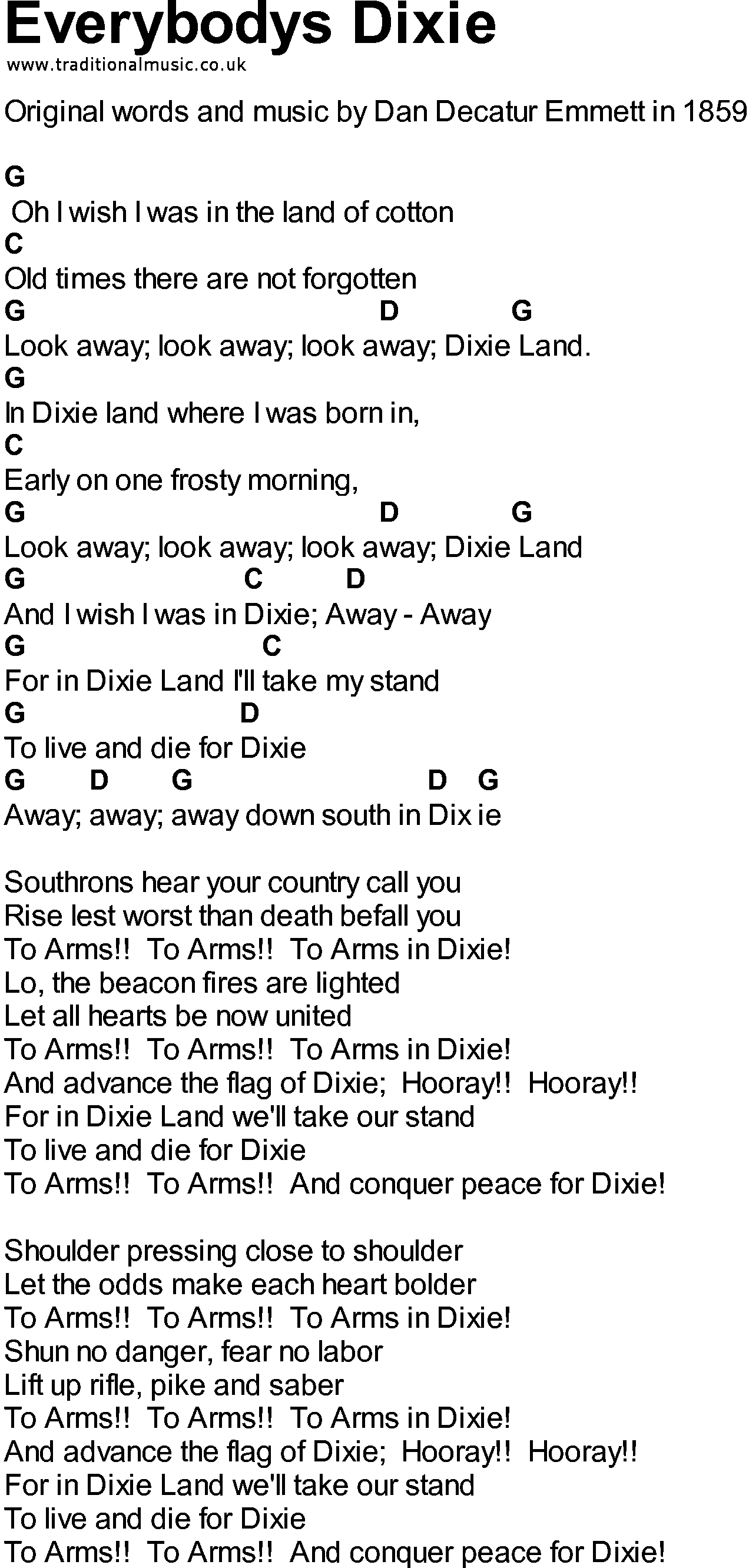 Bluegrass songs with chords - Everybodys Dixie