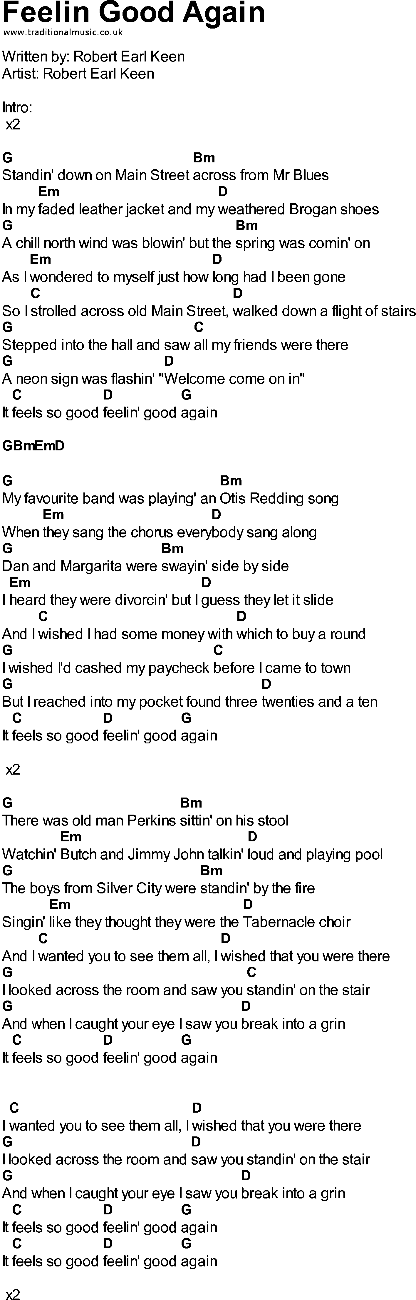 Bluegrass songs with chords - Feelin Good Again
