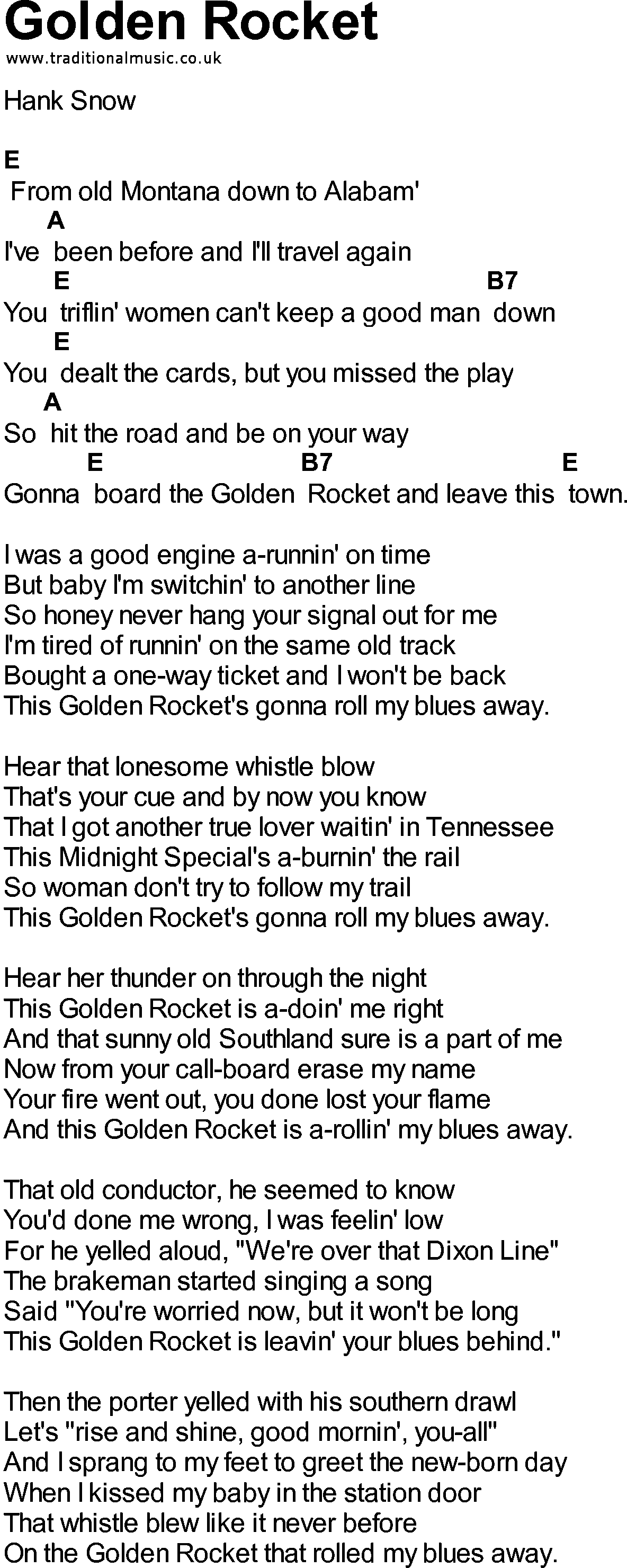 Bluegrass songs with chords - Golden Rocket