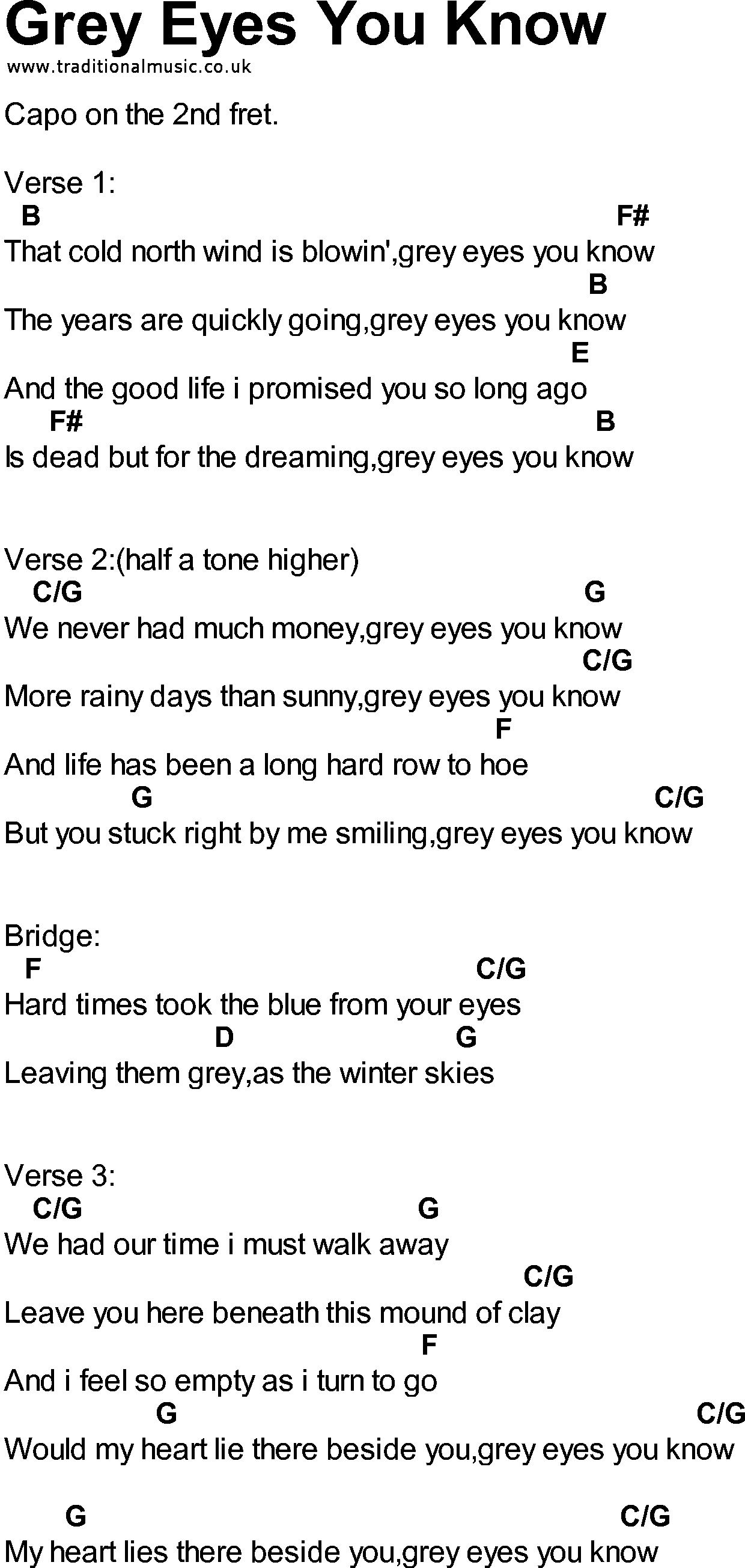 Bluegrass songs with chords - Grey Eyes You Know