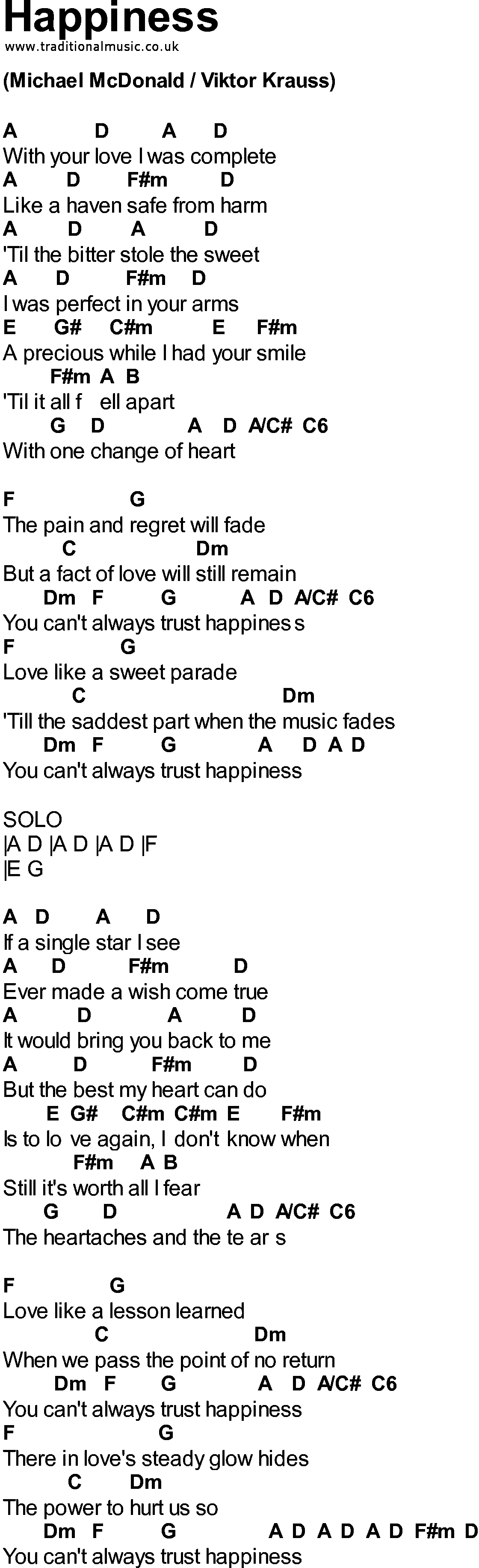 Bluegrass songs with chords - Happiness