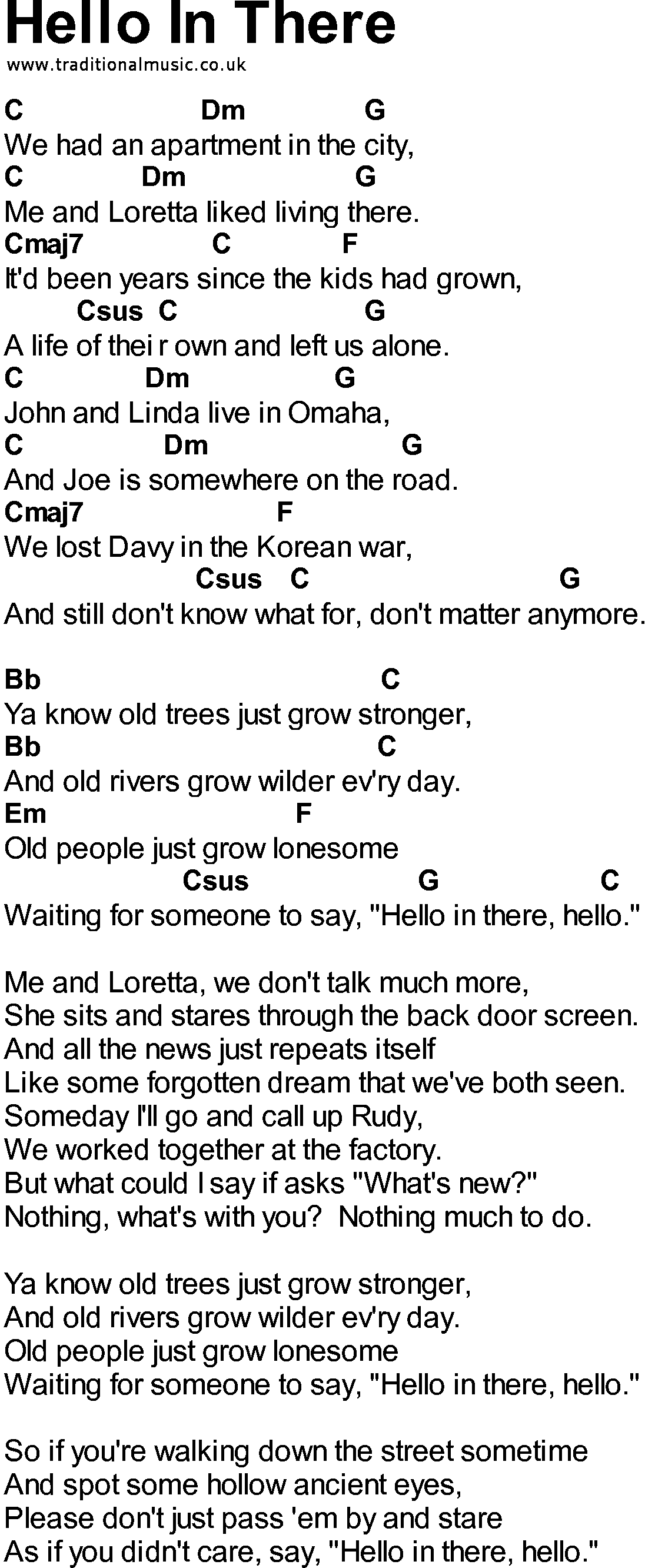 Bluegrass songs with chords - Hello In There