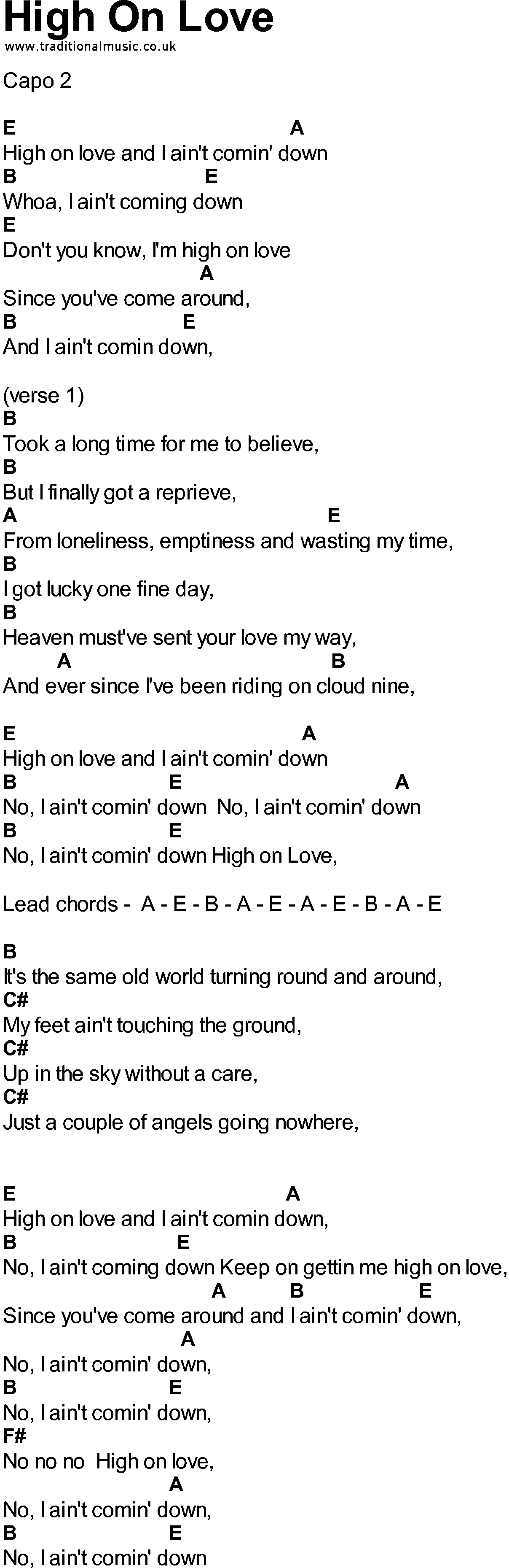 Bluegrass songs with chords - High On Love