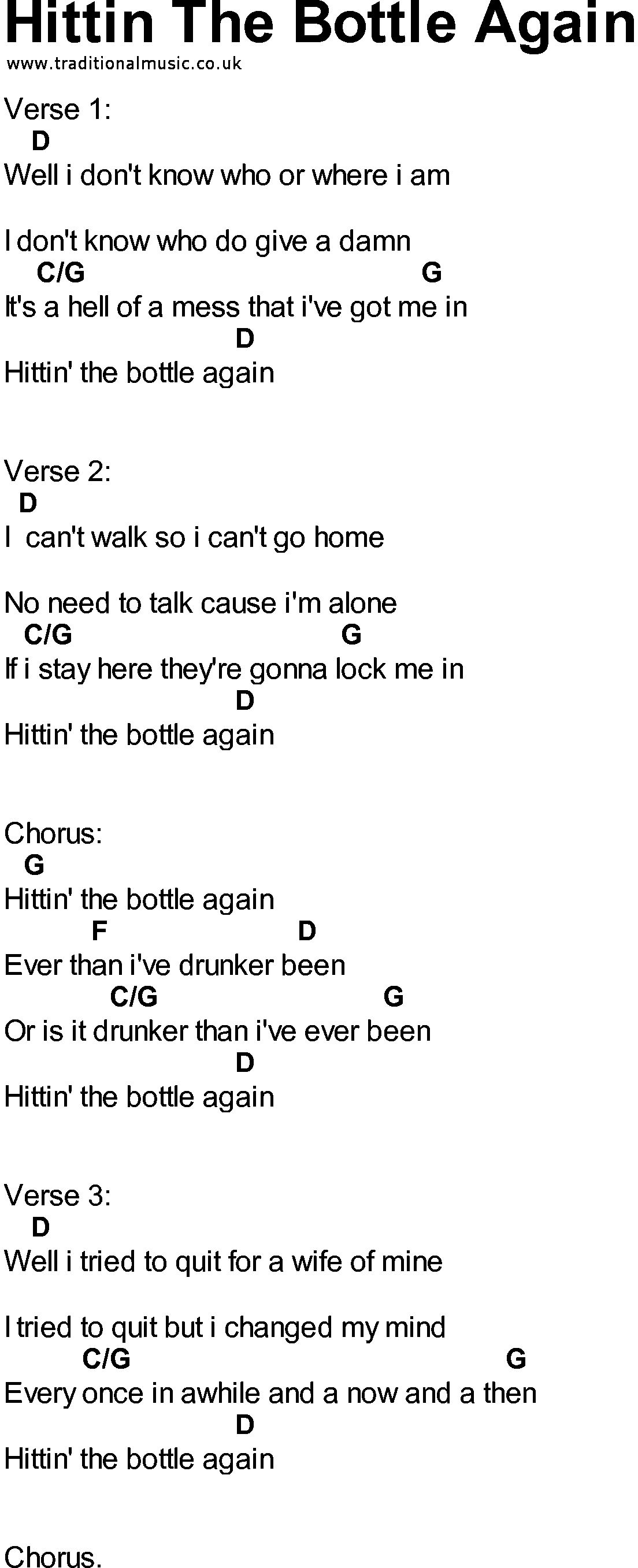Bluegrass songs with chords - Hittin The Bottle Again