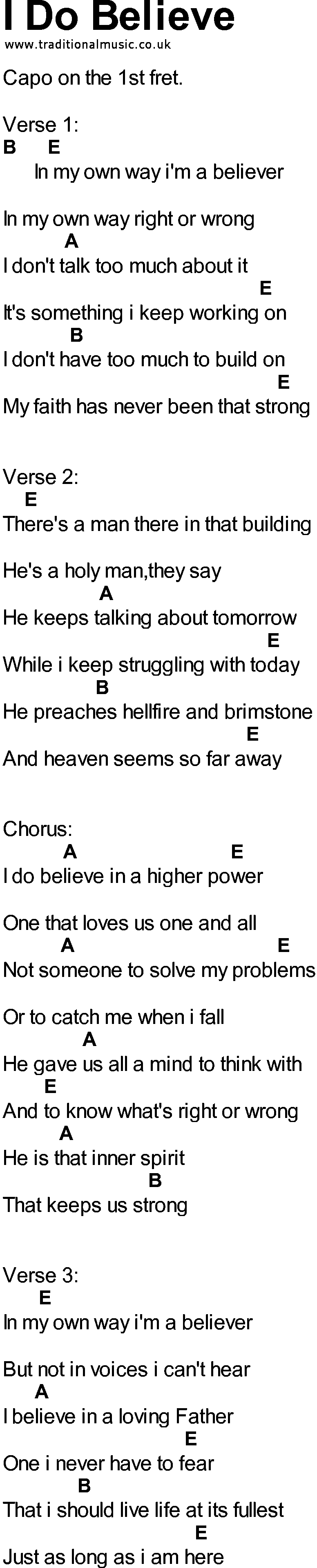 Bluegrass songs with chords - I Do Believe