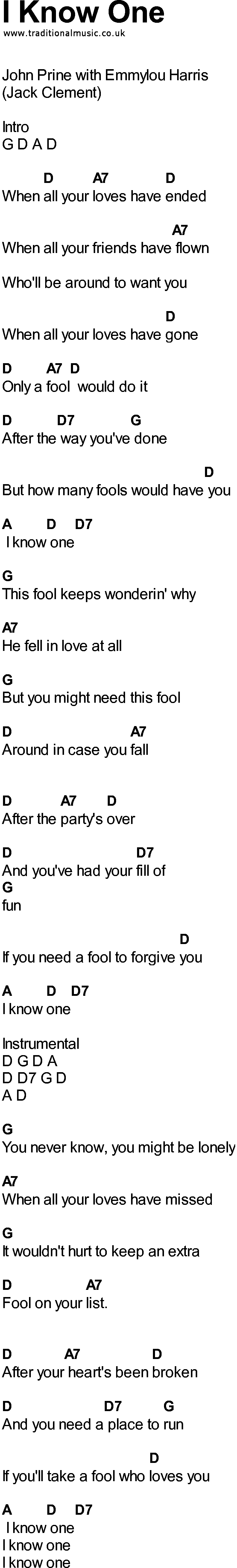 Bluegrass songs with chords - I Know One