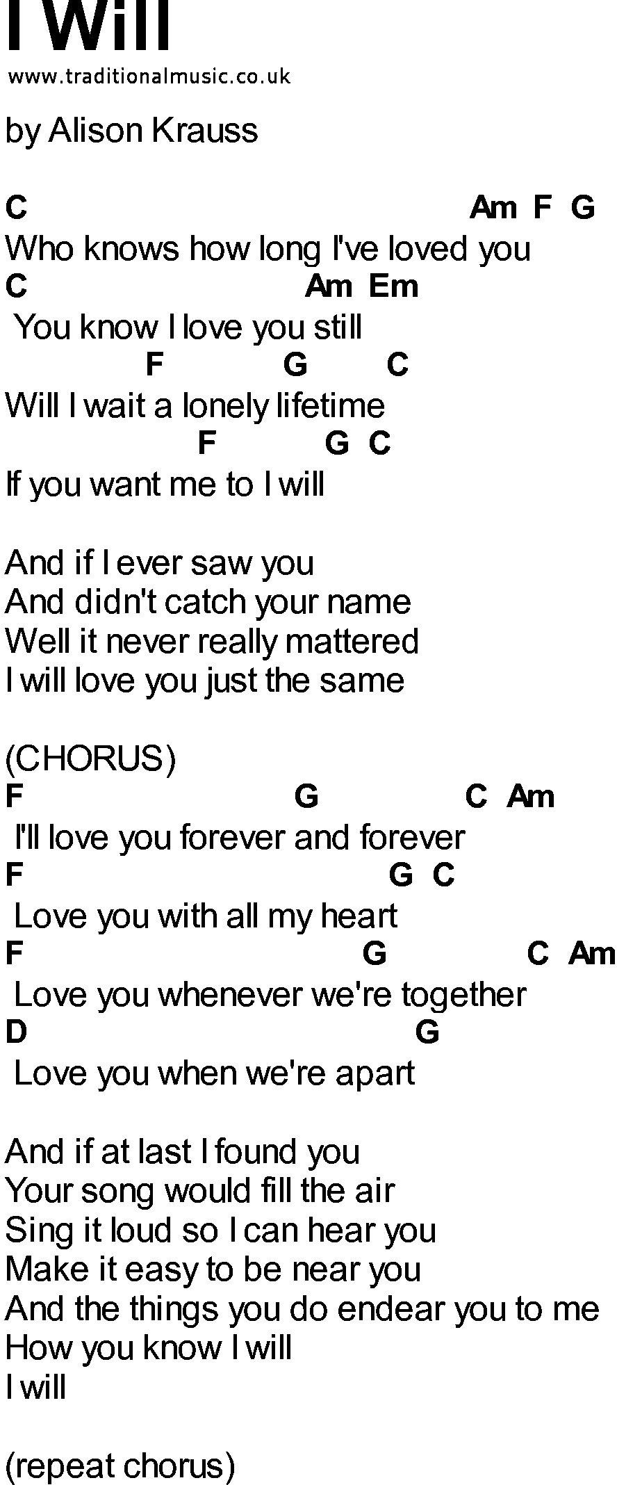 Bluegrass songs with chords - I Will